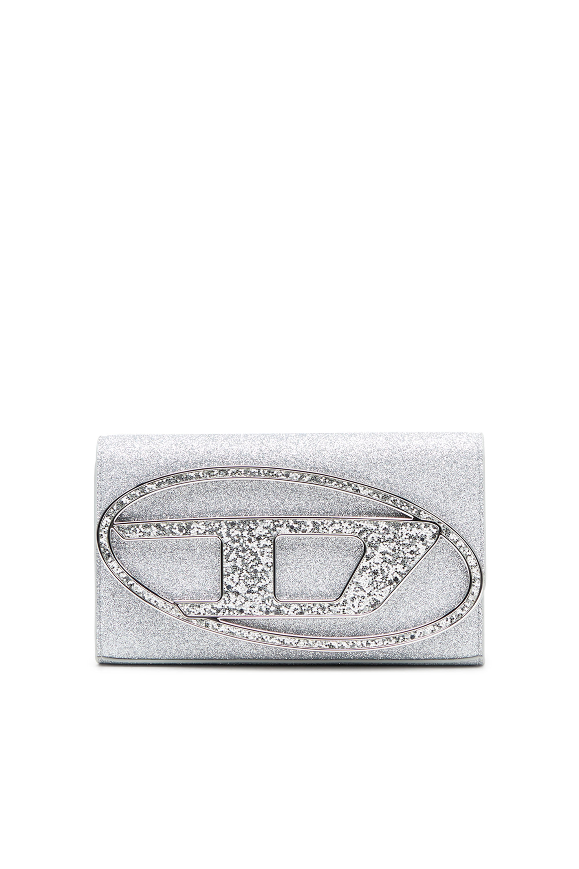 Diesel - 1DR WALLET STRAP, Woman Wallet bag in glitter fabric in Silver - Image 1
