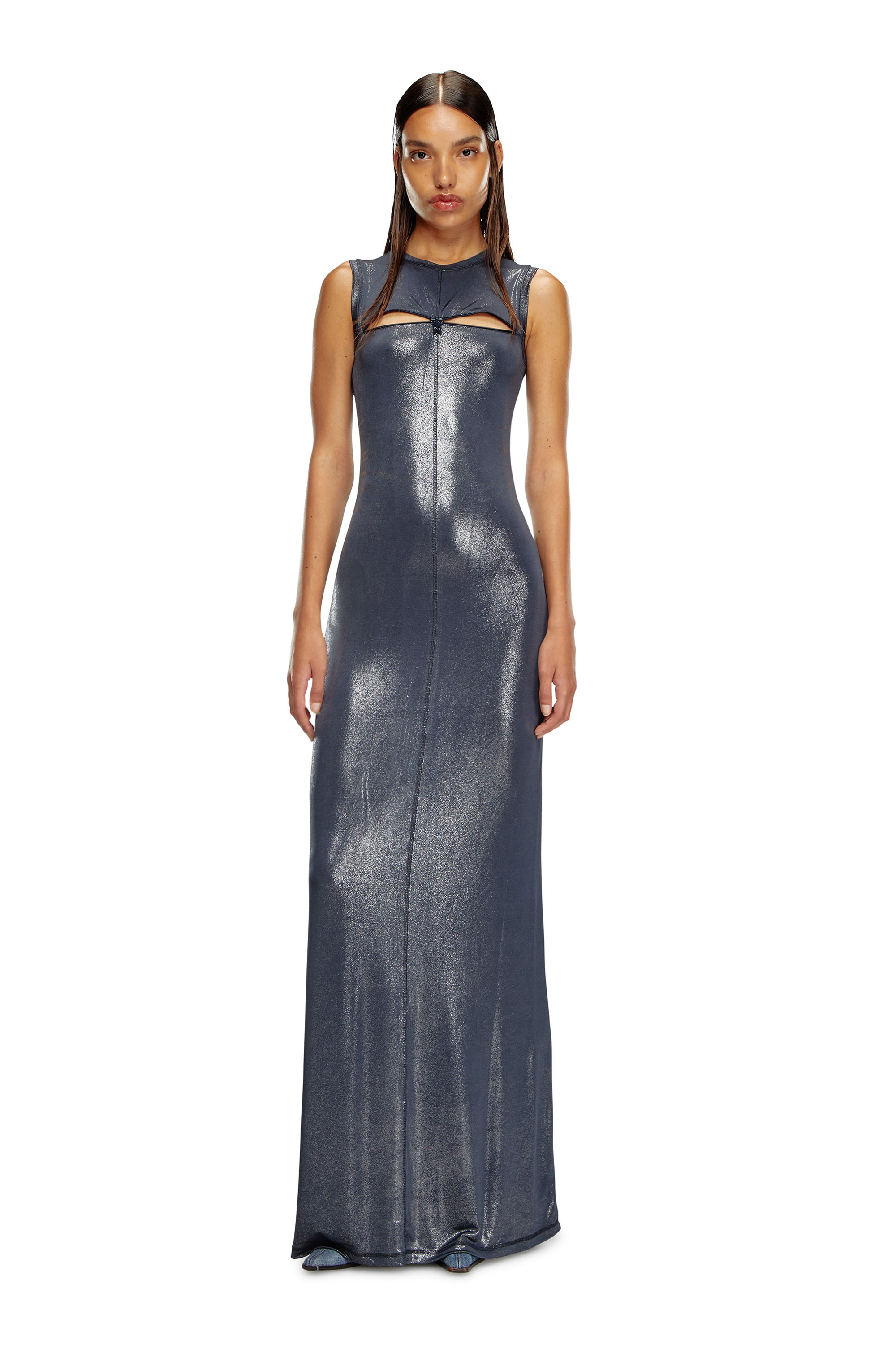 Diesel - D-VETY, Woman Long metallic dress with zip details in Blue - Image 1