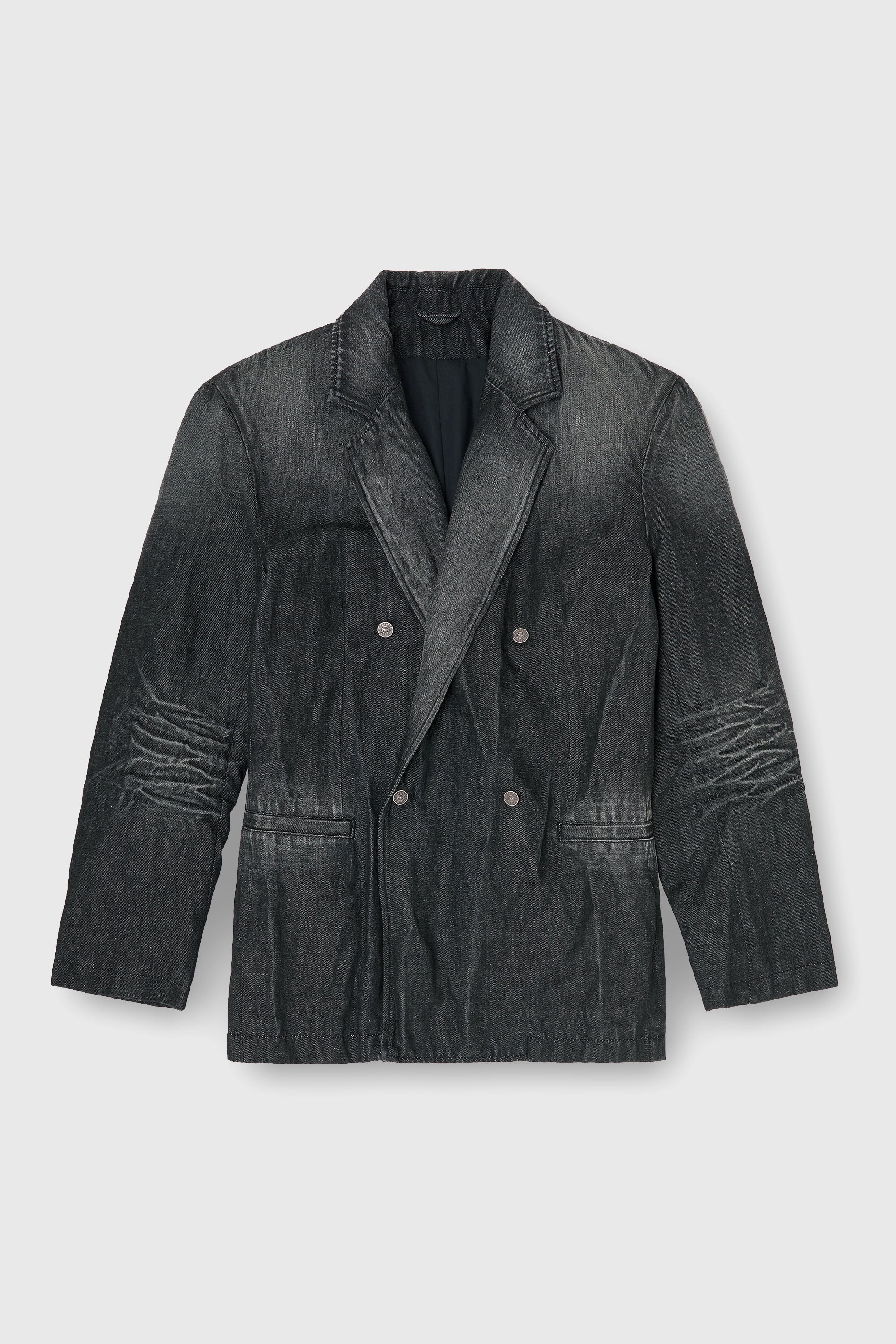 Diesel - D-KOT-FSJ, Man's Double-breasted blazer in creased denim in Black/Dark grey - 1