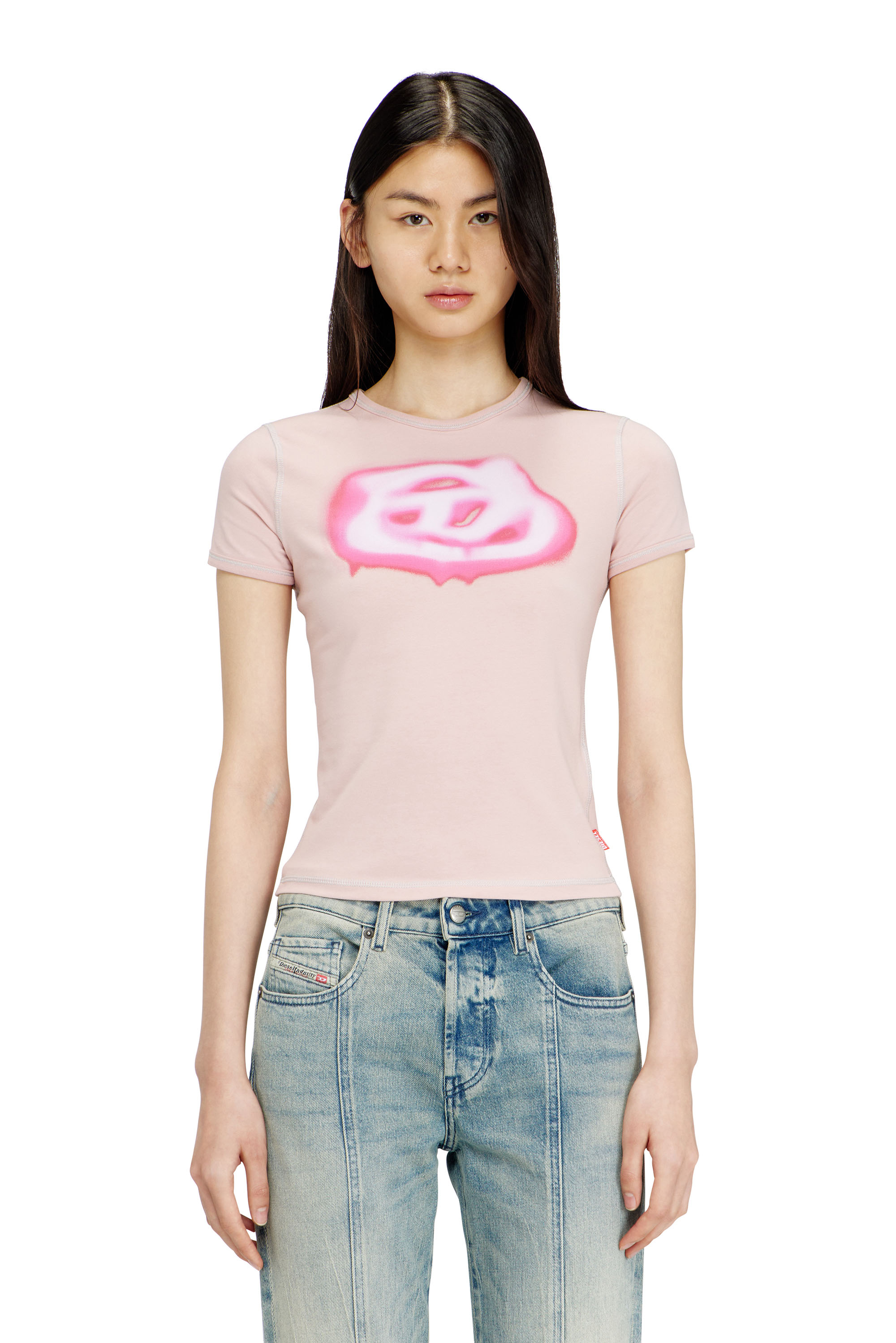Diesel - T-UNCUTIES-LONG-S3, Woman's Slim T-shirt with graffiti-effect logo in Pink - 3
