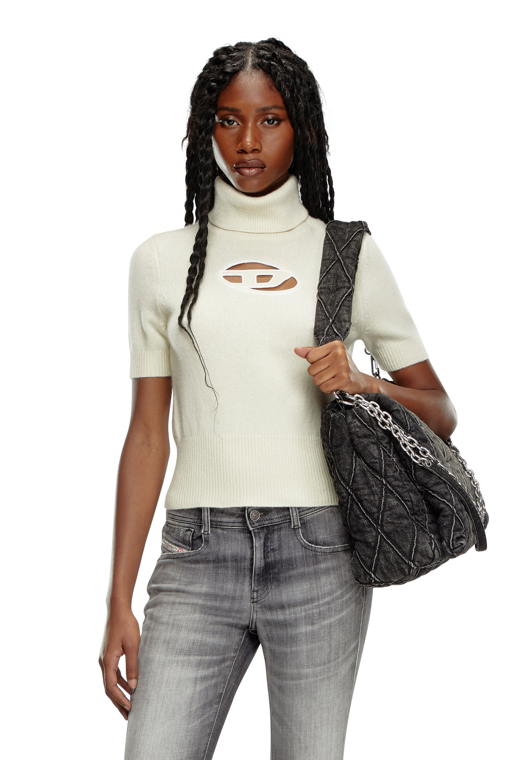 Diesel - M-ARGARET, Woman's Short-sleeve jumper with cut-out logo in White - 1