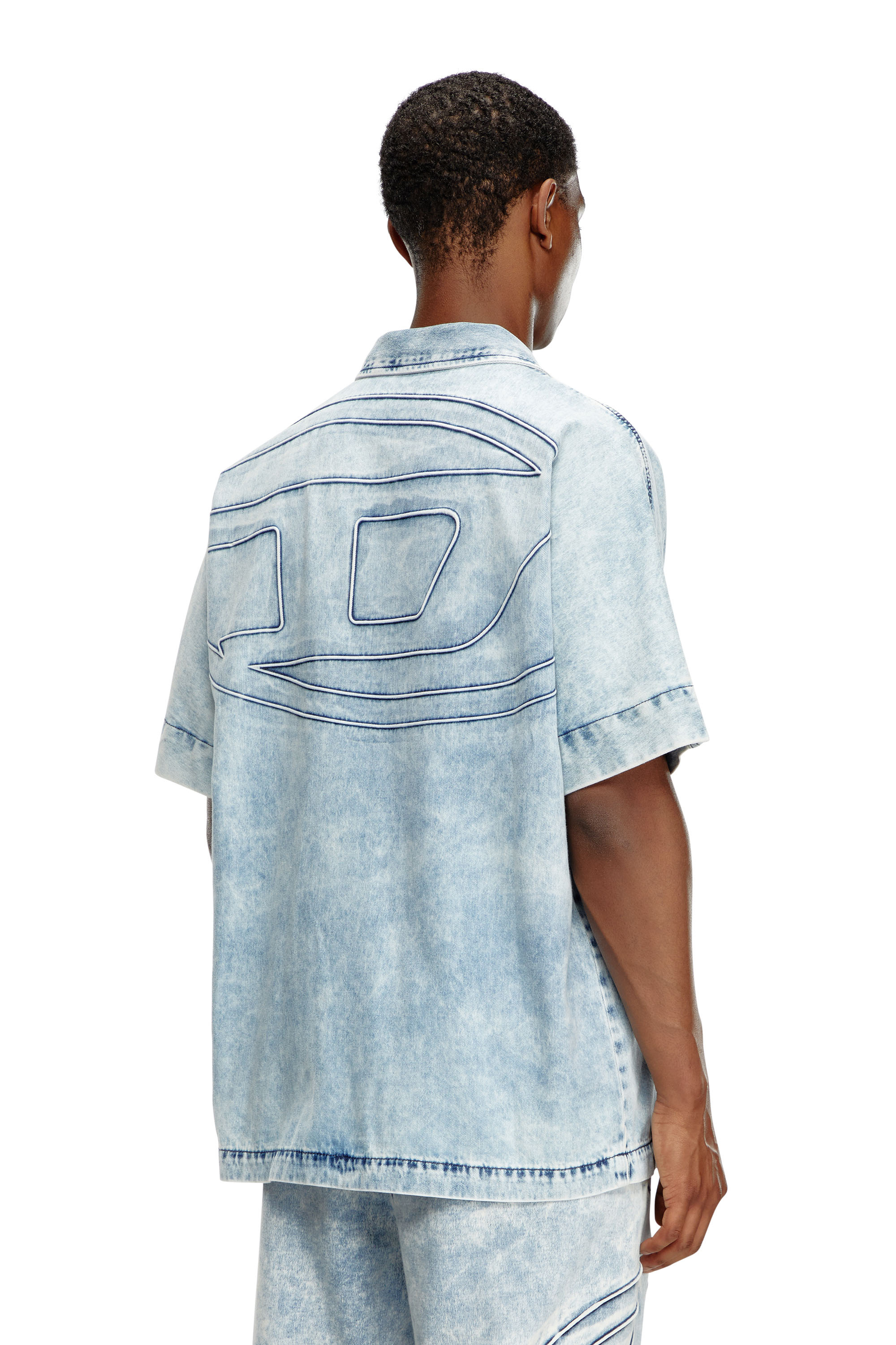 Diesel - D-NABIL-S, Man Denim bowling shirt with Oval D in Blue - Image 2