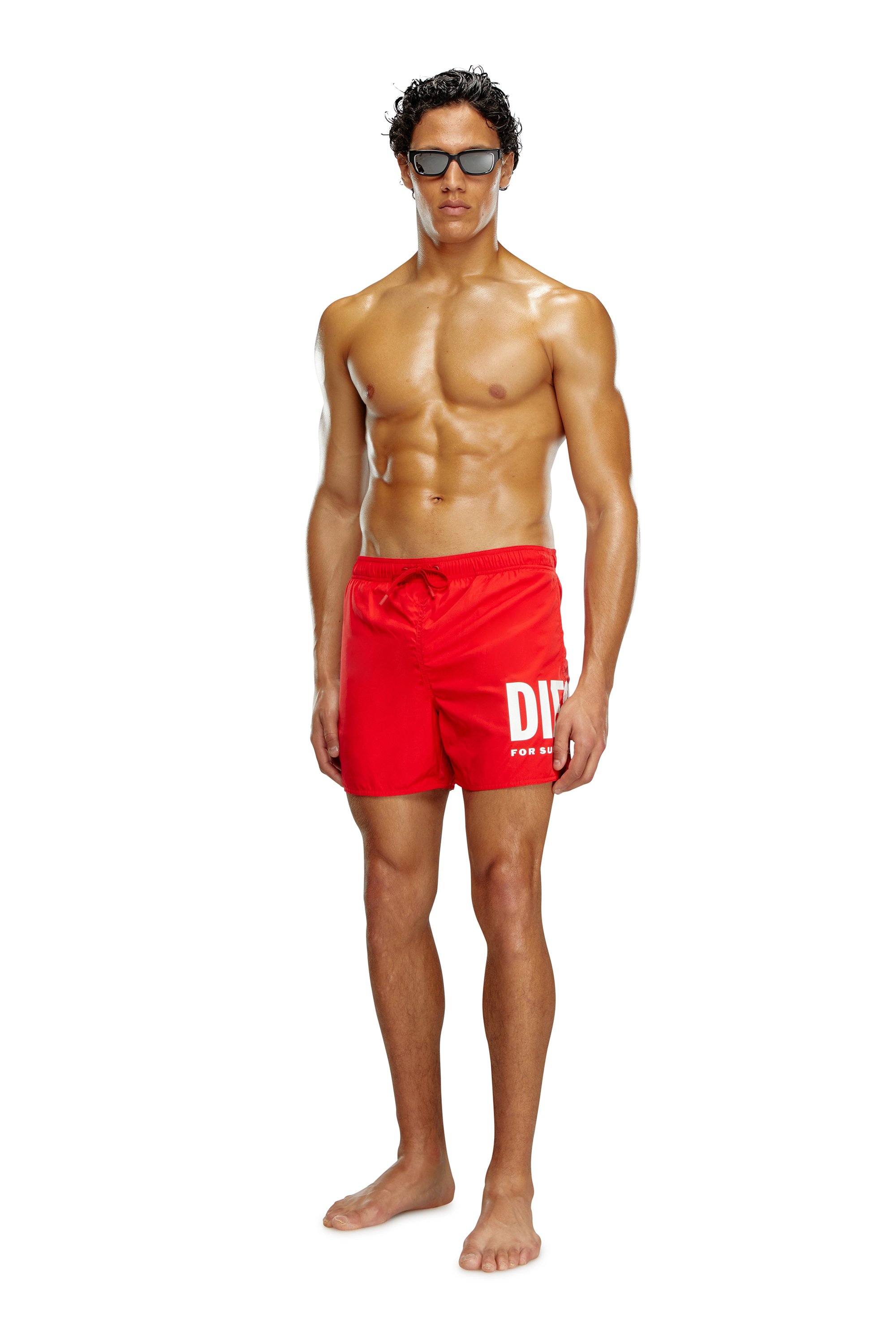 Diesel - BMBX-NICO, Man Mid-length swim shorts with maxi logo in Red - Image 1