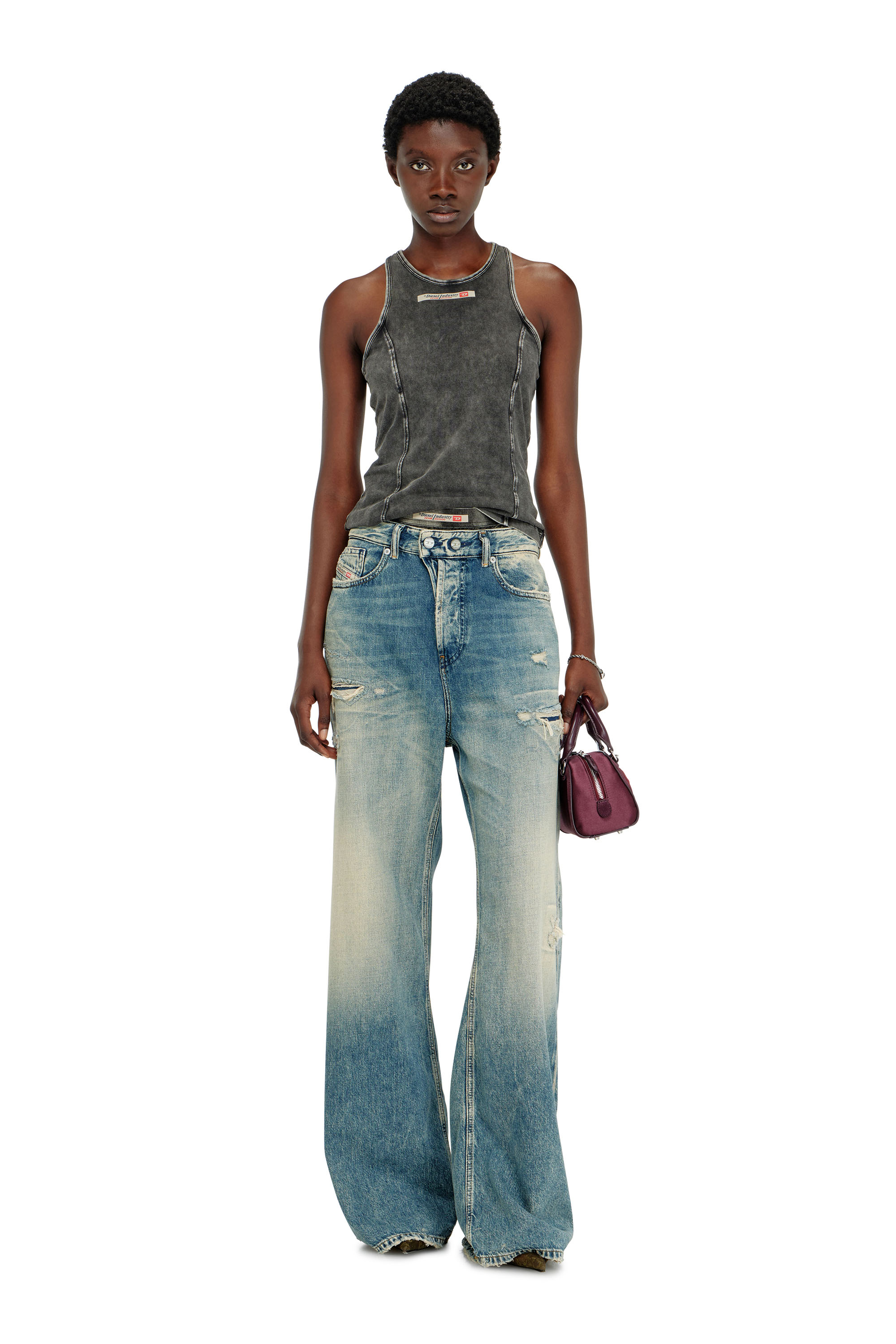 Diesel - IRENE-DNM, Woman's Cotton tank top with treated effect in Dark grey - 4