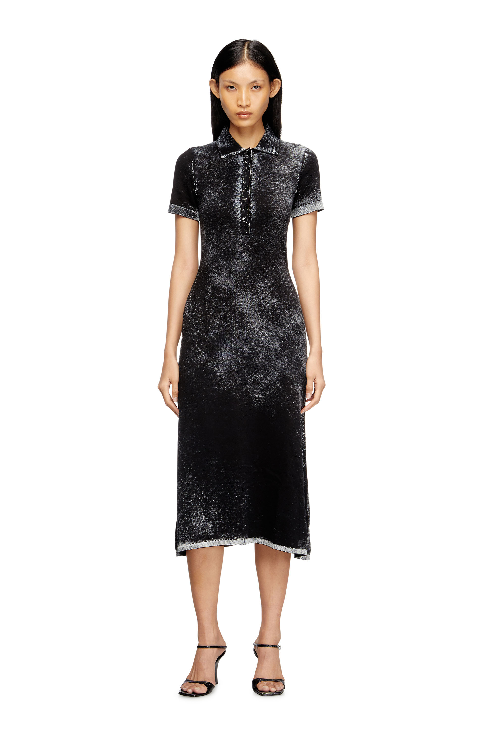 Diesel - M-LOURENS, Woman's Midi polo dress in reverse-printed knit in null - 1