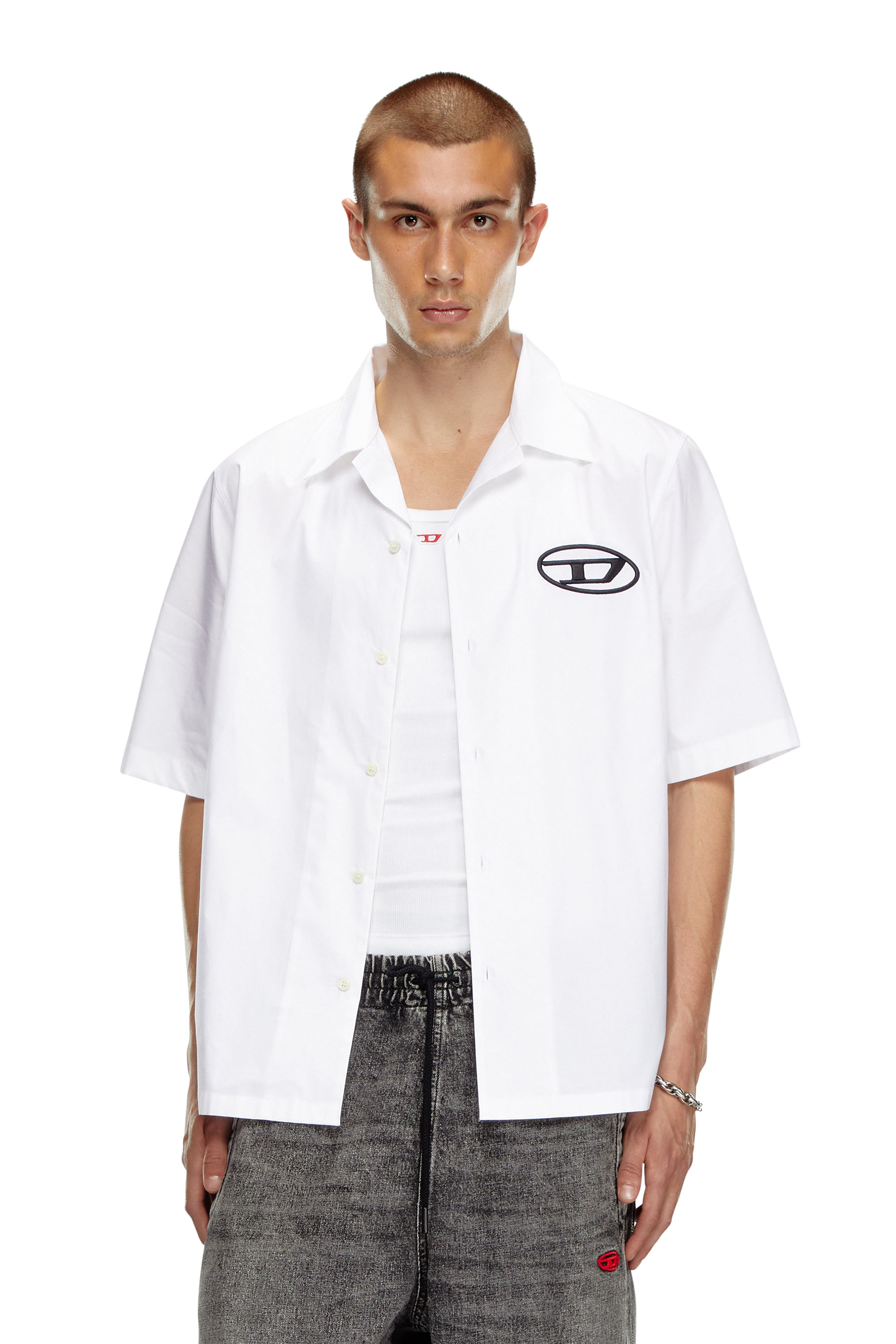 Diesel - S-MAC-C, Man Bowling shirt with logo embroidery in White - Image 1