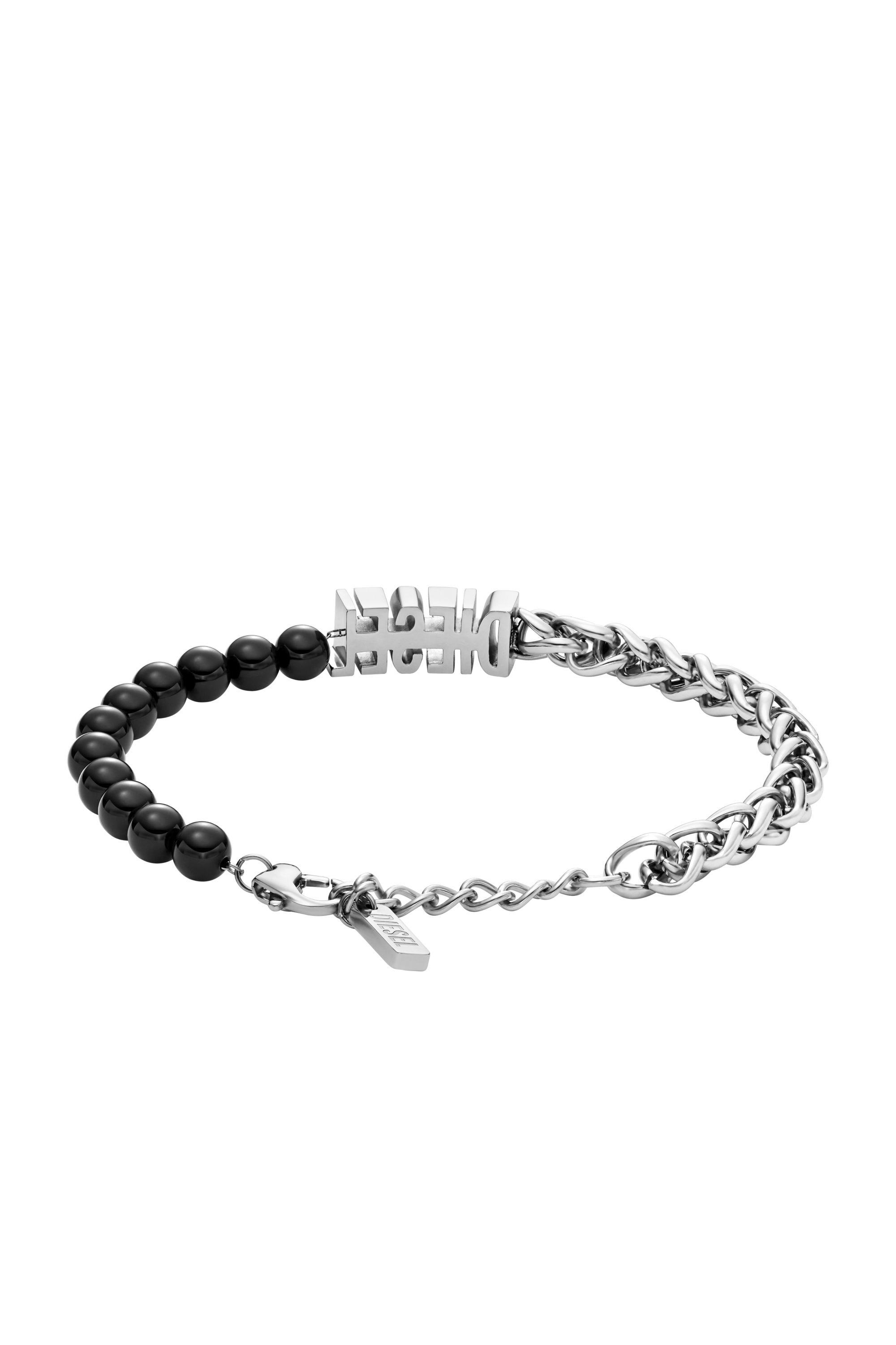 Diesel - DX1541040 JEWEL, Unisex's Black Agate Beaded Chain Bracelet in Silver/Black - 2