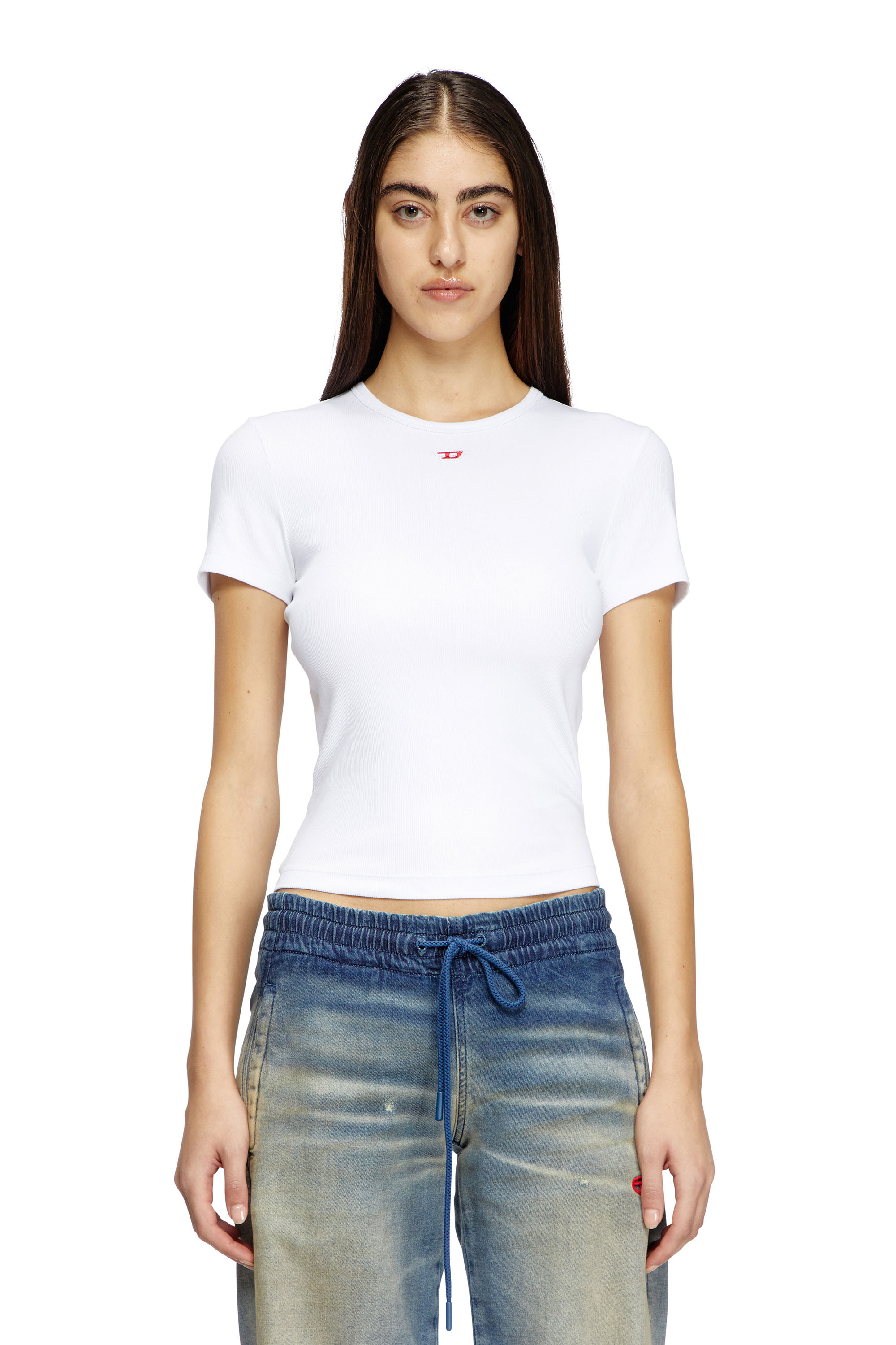 Diesel - T-ELE-LONG-D, Woman's T-shirt with D logo patch in White - 3