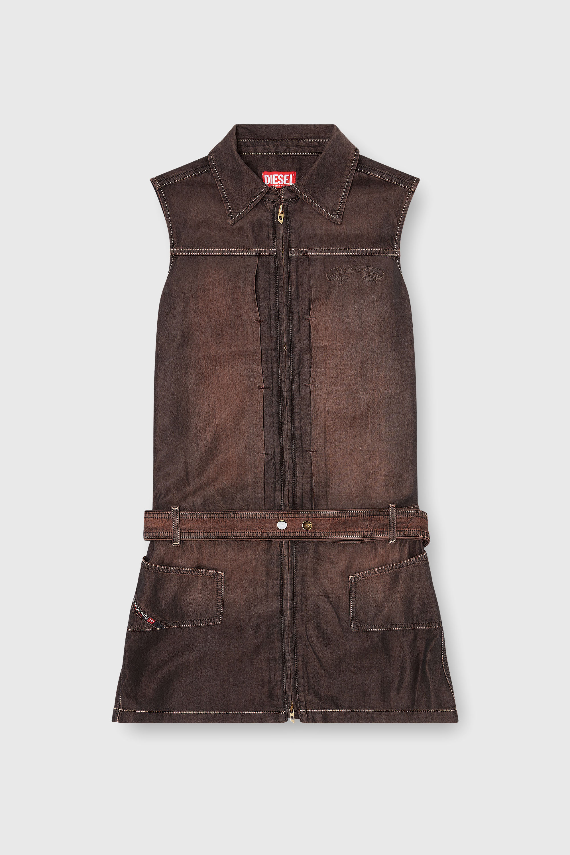 Diesel - DE-EDROS-S, Woman's Minidress in fluid coated denim in Brown - 1