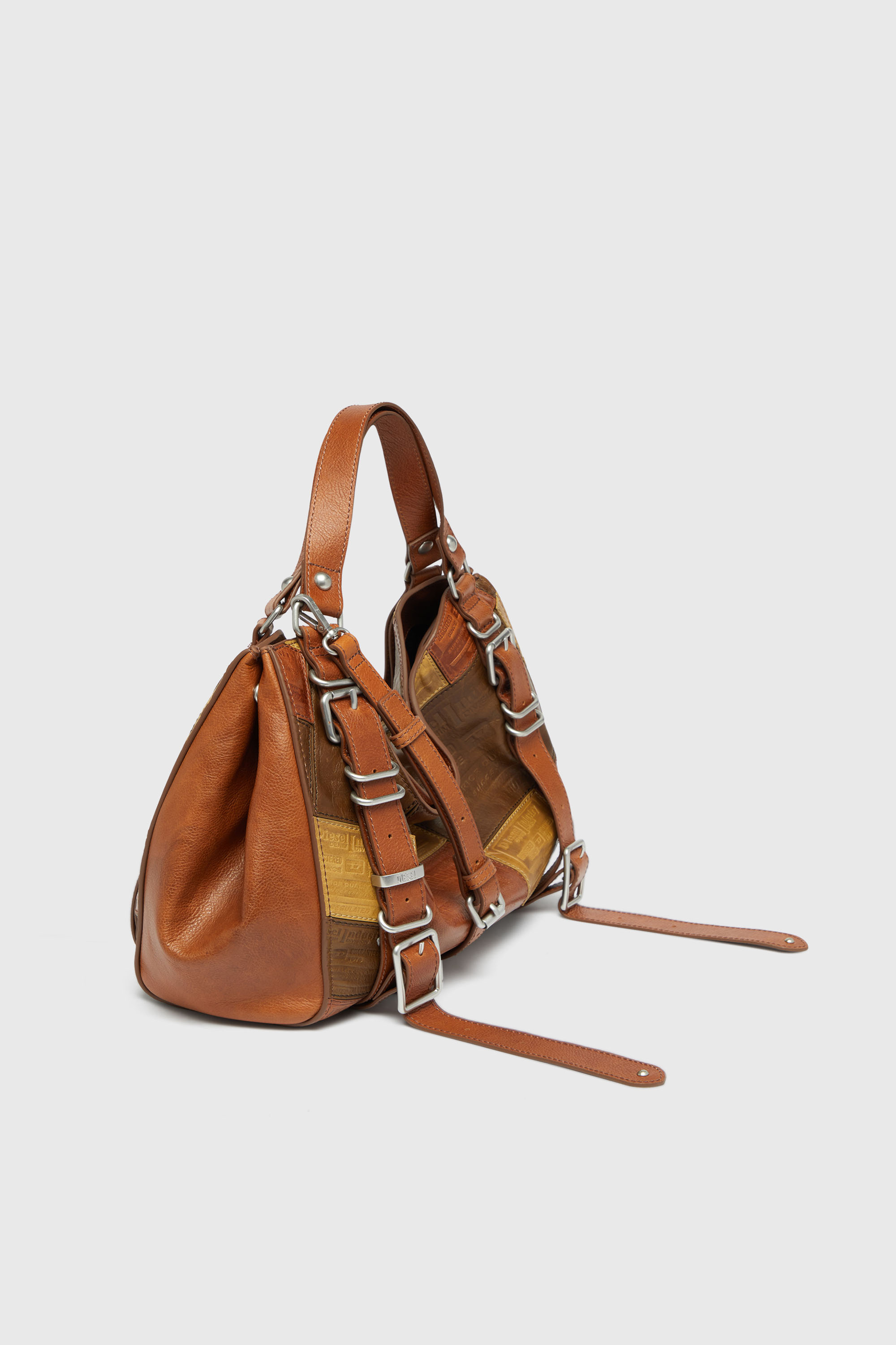 Diesel - D-ONE TOPHANDLE M, Unisex's D-One-Medium top-handle bag in patchwork leather in Brown - 5
