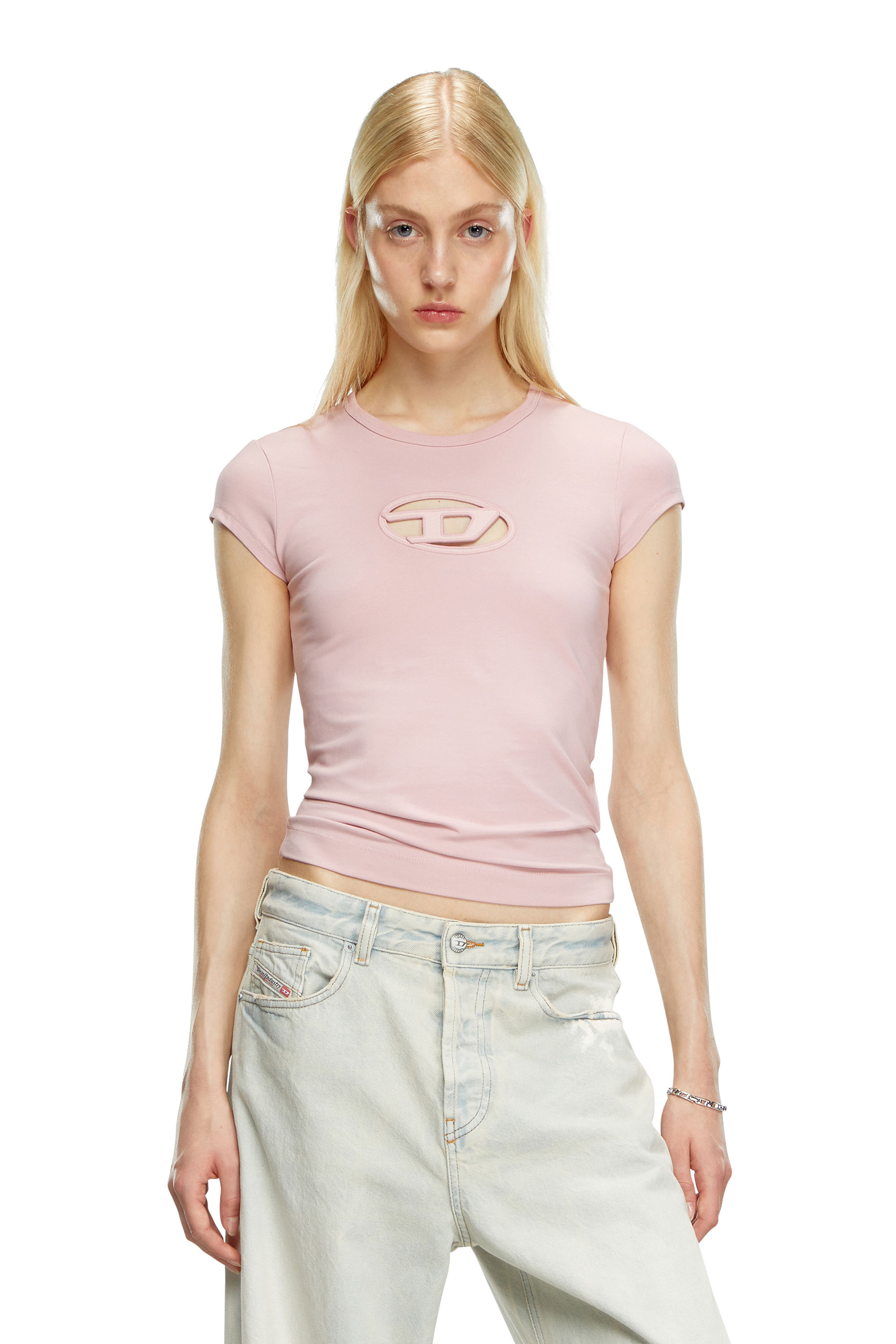 Diesel - T-ANGIE, Woman T-shirt with peekaboo logo in Pink - Image 2