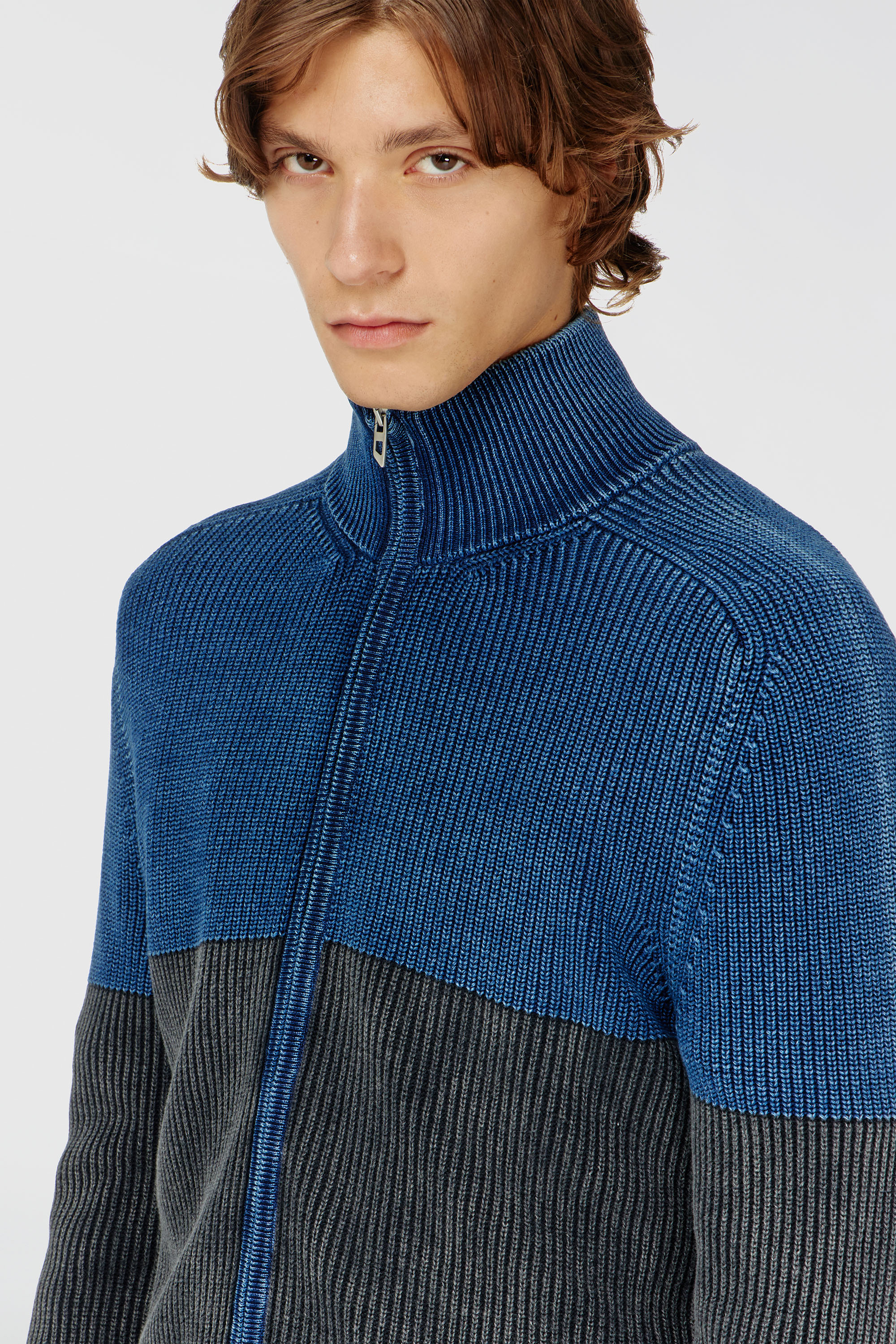 Diesel - K-HERMOS, Man's Zip-up cardigan with two-tone denim effect in Black/Blue - 4