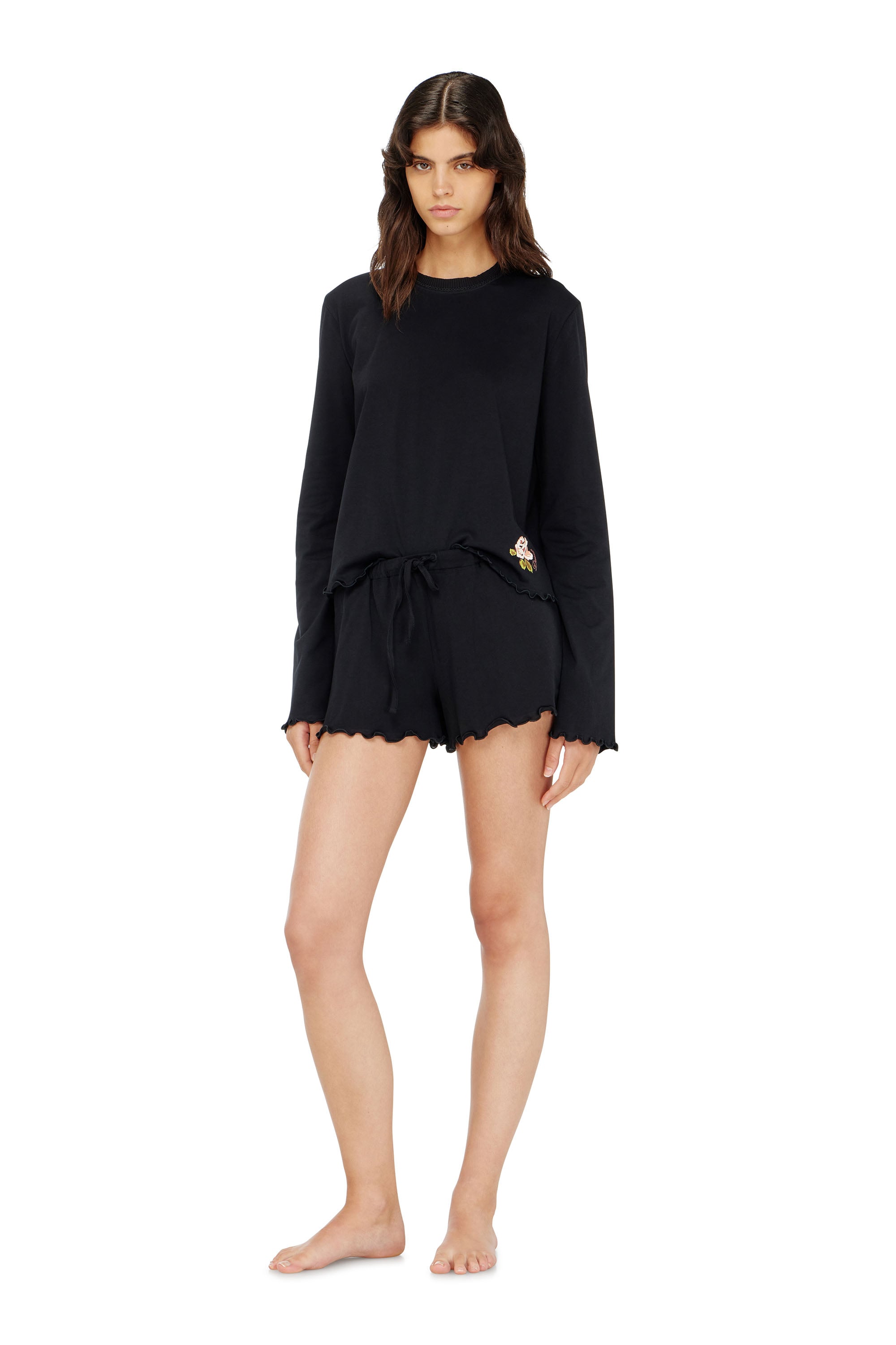 Diesel - SET-LORELAI-D-CORE, Woman's Pajama set in cotton with floral detail in Black - 1