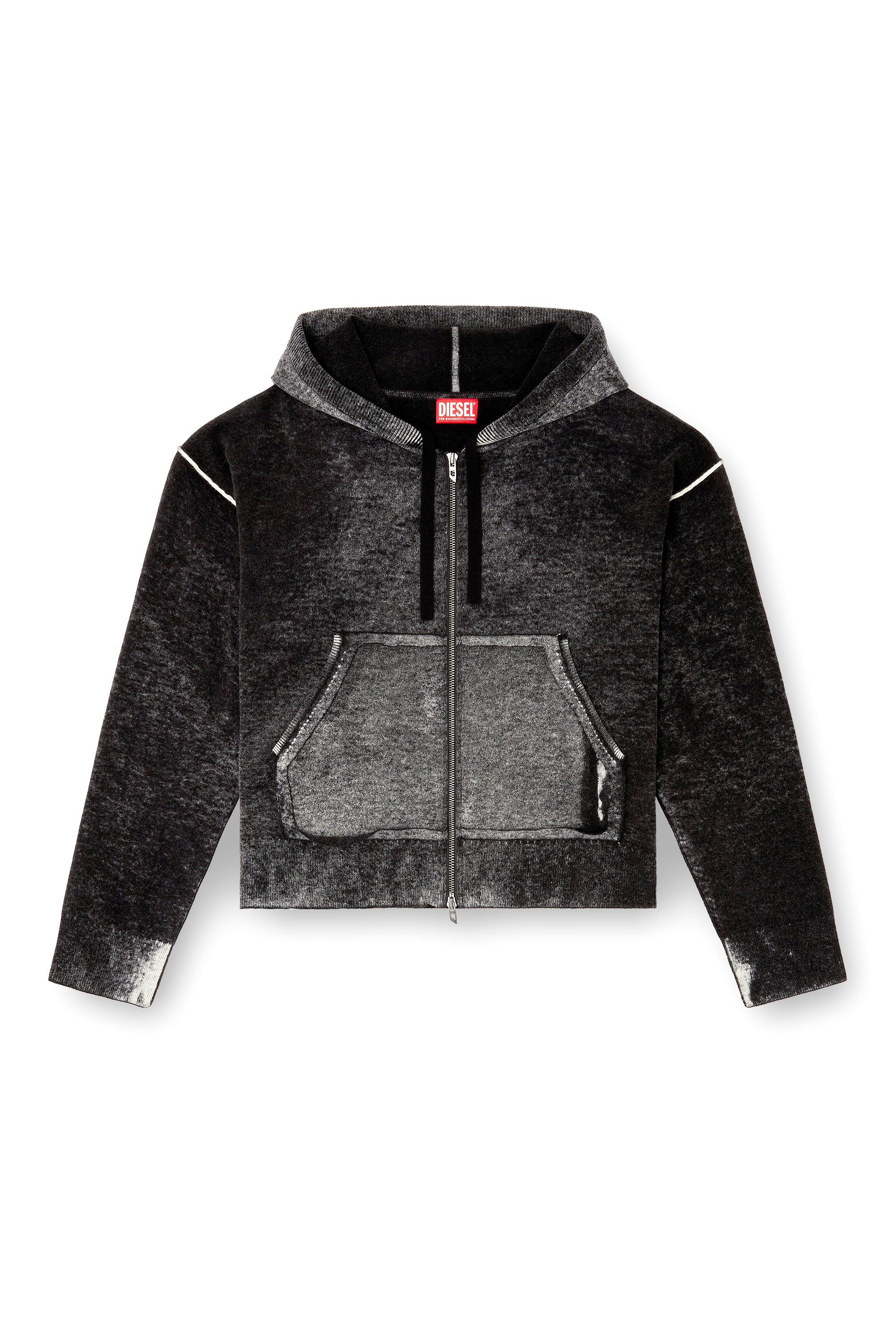 Diesel - M-HERMINE, Woman's Reverse-print hooded cardigan in wool in null - 3