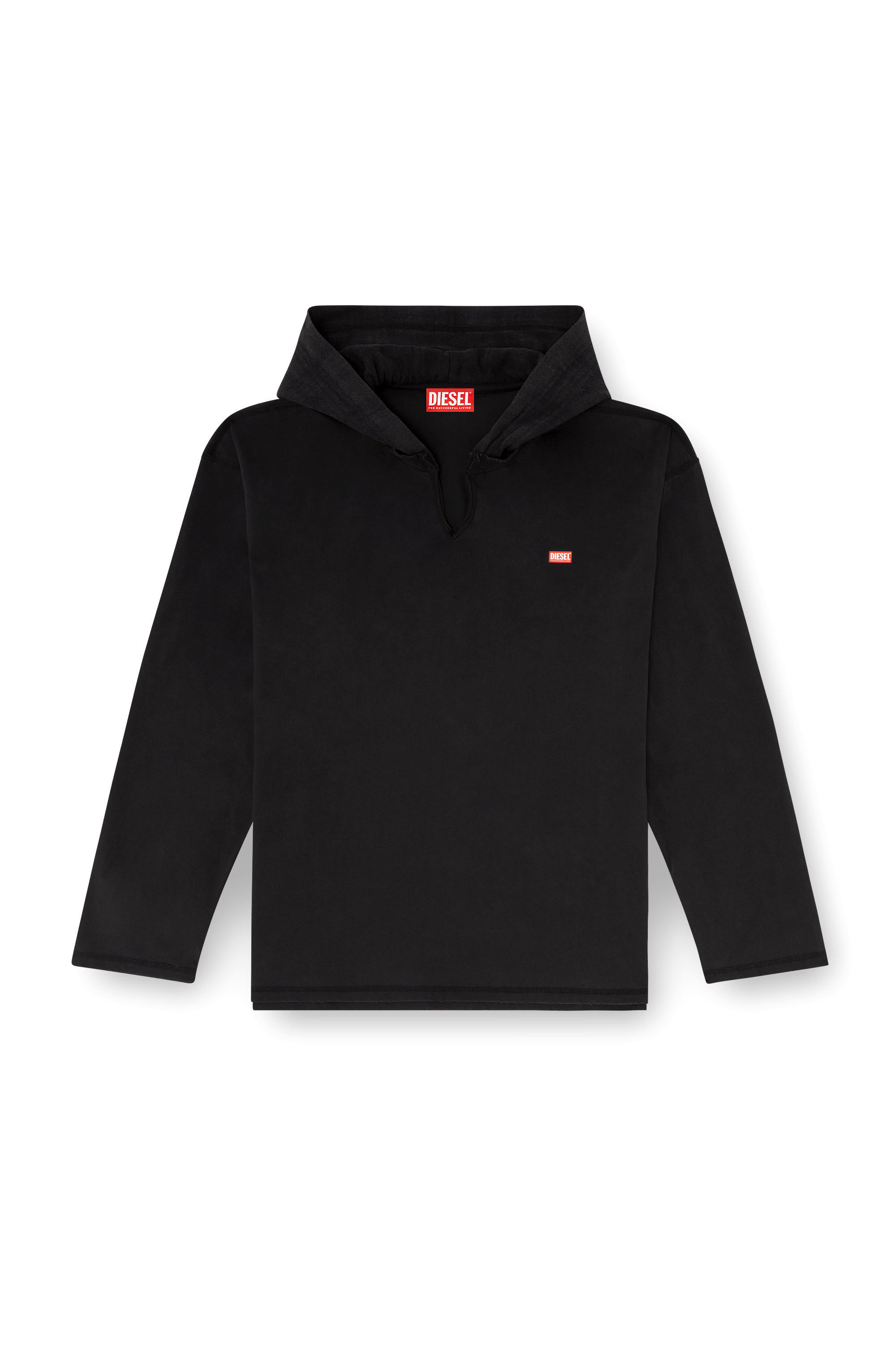 Diesel - T-BOXT-LS-HOOD-CHECK, Man's Long-sleeve T-shirt with flannel hood in Black - 3