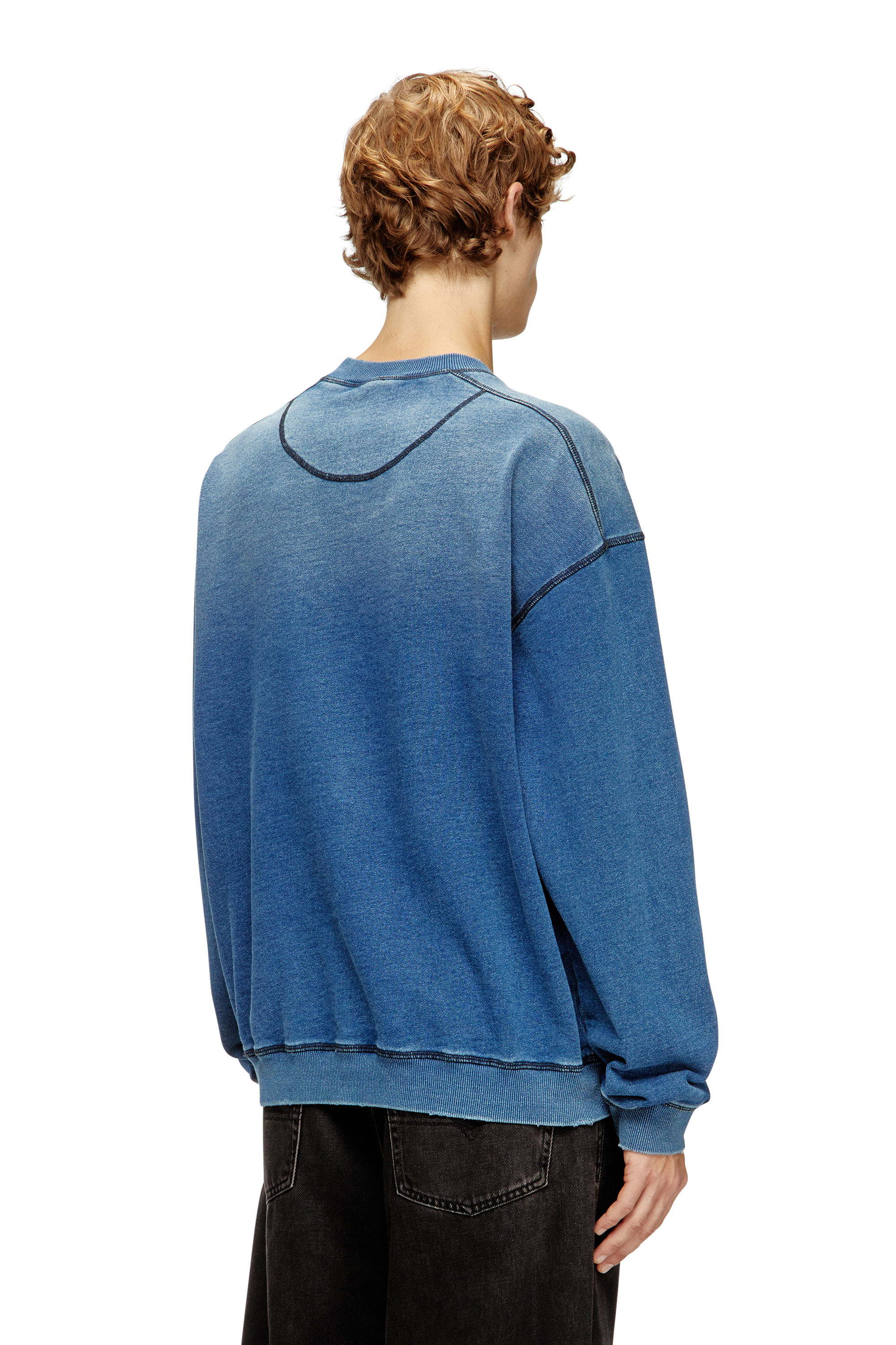 Diesel - S-CRAO-BOXT, Man's Cotton sweater with contrasting stitching in Blue - 4