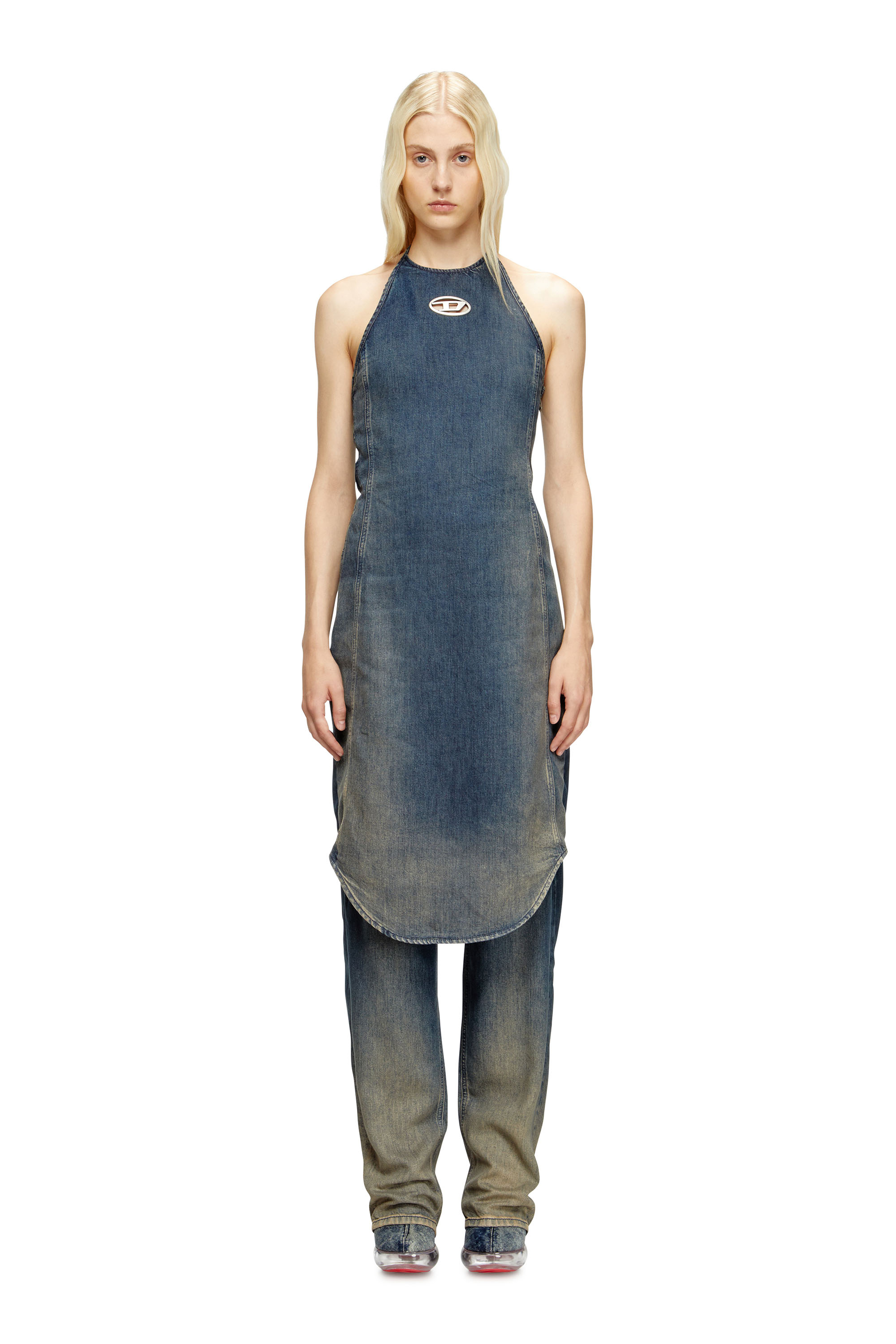 DE-CYNTHIA-S, Dark Blue Diesel - DE-CYNTHIA-S, Woman's Halter jumpsuit in gradient fluid denim in Dark Blue - 3
