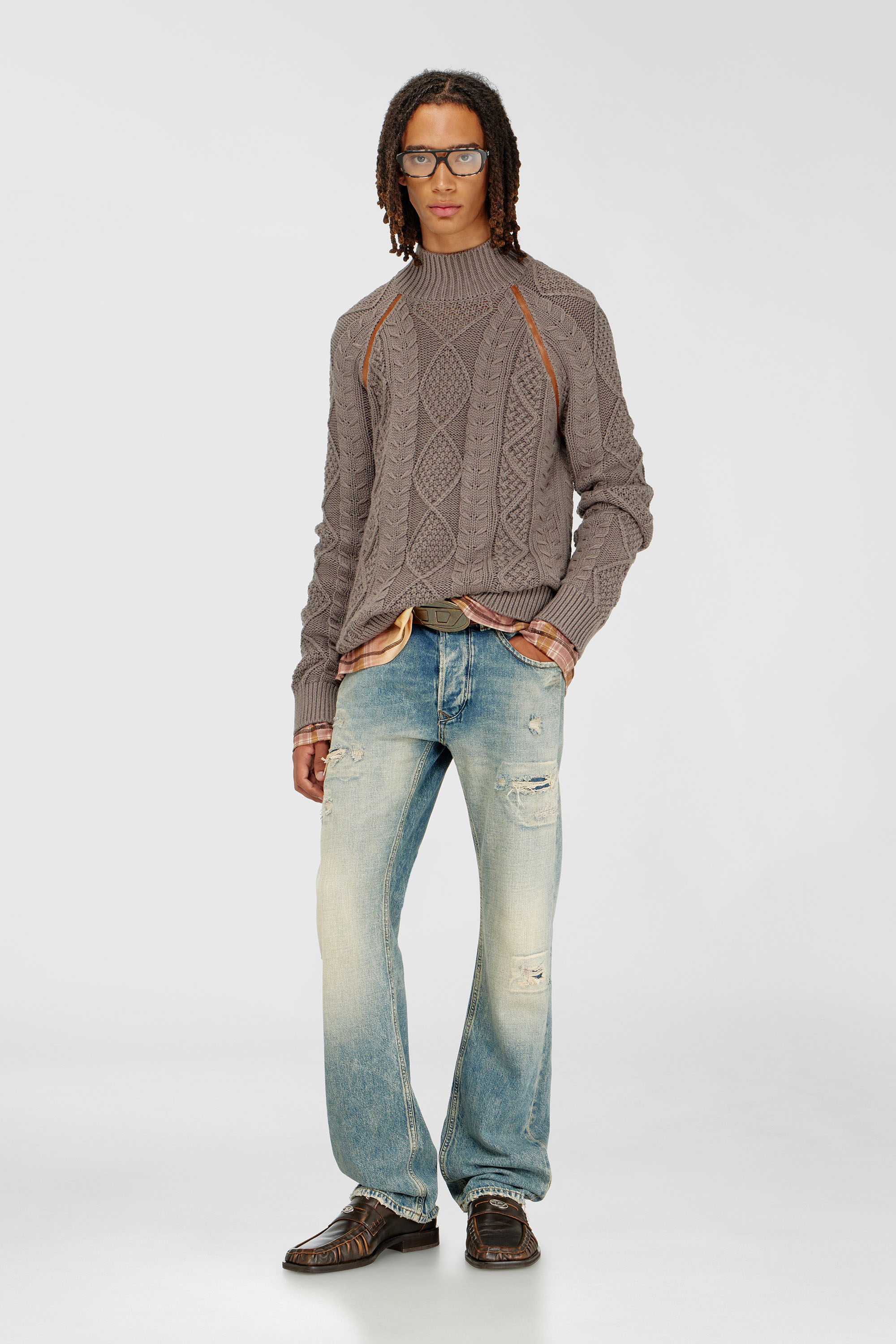 Diesel - K-INOME, Man's Turtleneck jumper in cable knit in Grey - 2