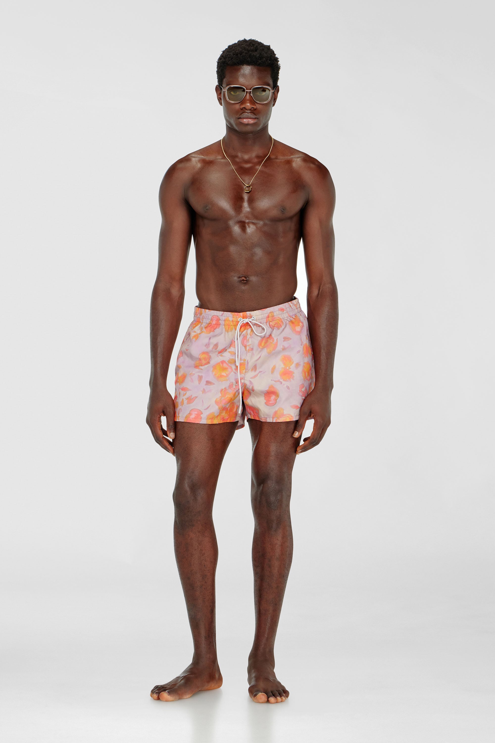 Diesel - OLLY-34-D-CORE, Man's Metallic swim shorts with floral print in Lilac - 2