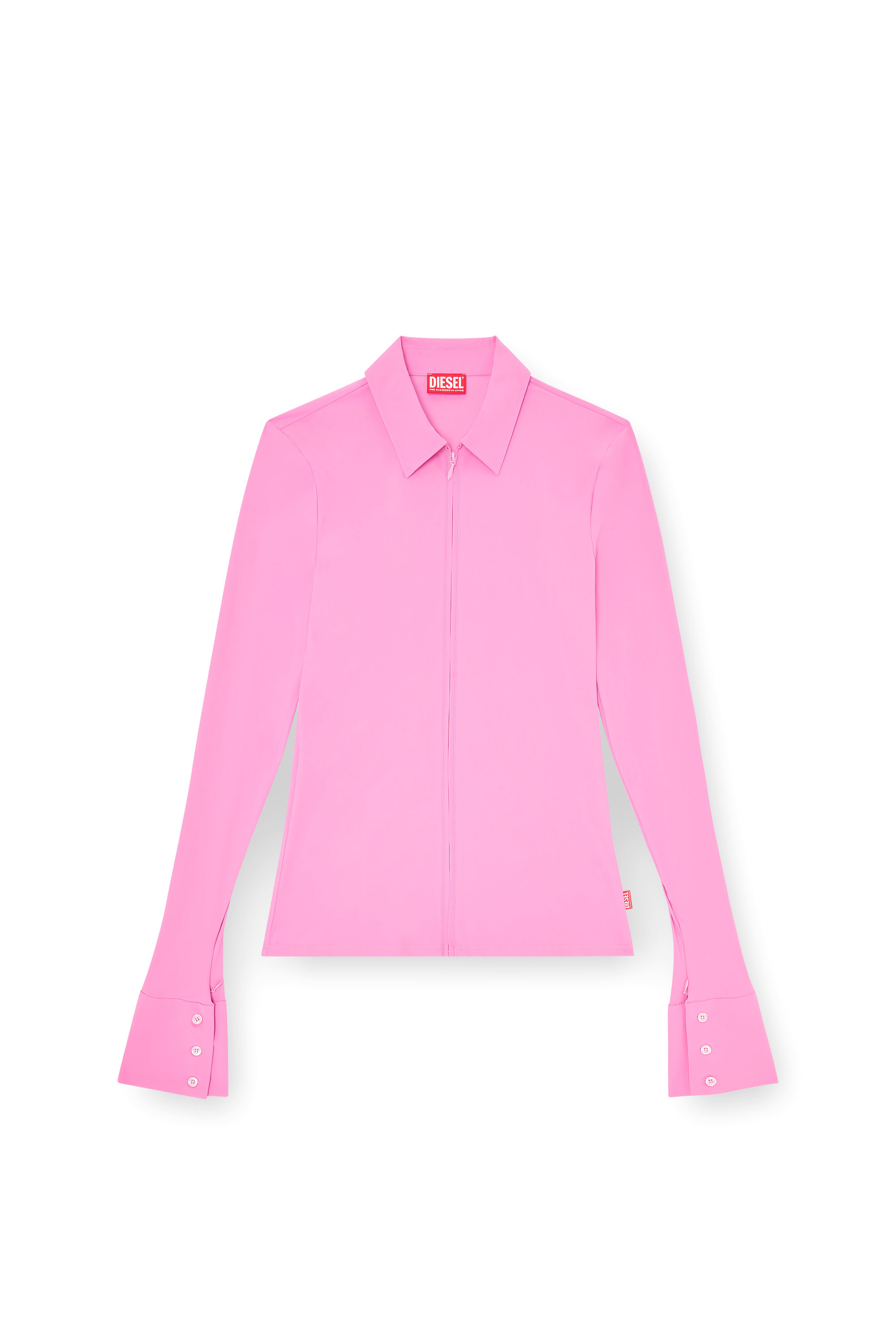 Diesel - S-LOKID, Man's Second-skin zip shirt in Lycra in Pink - 2