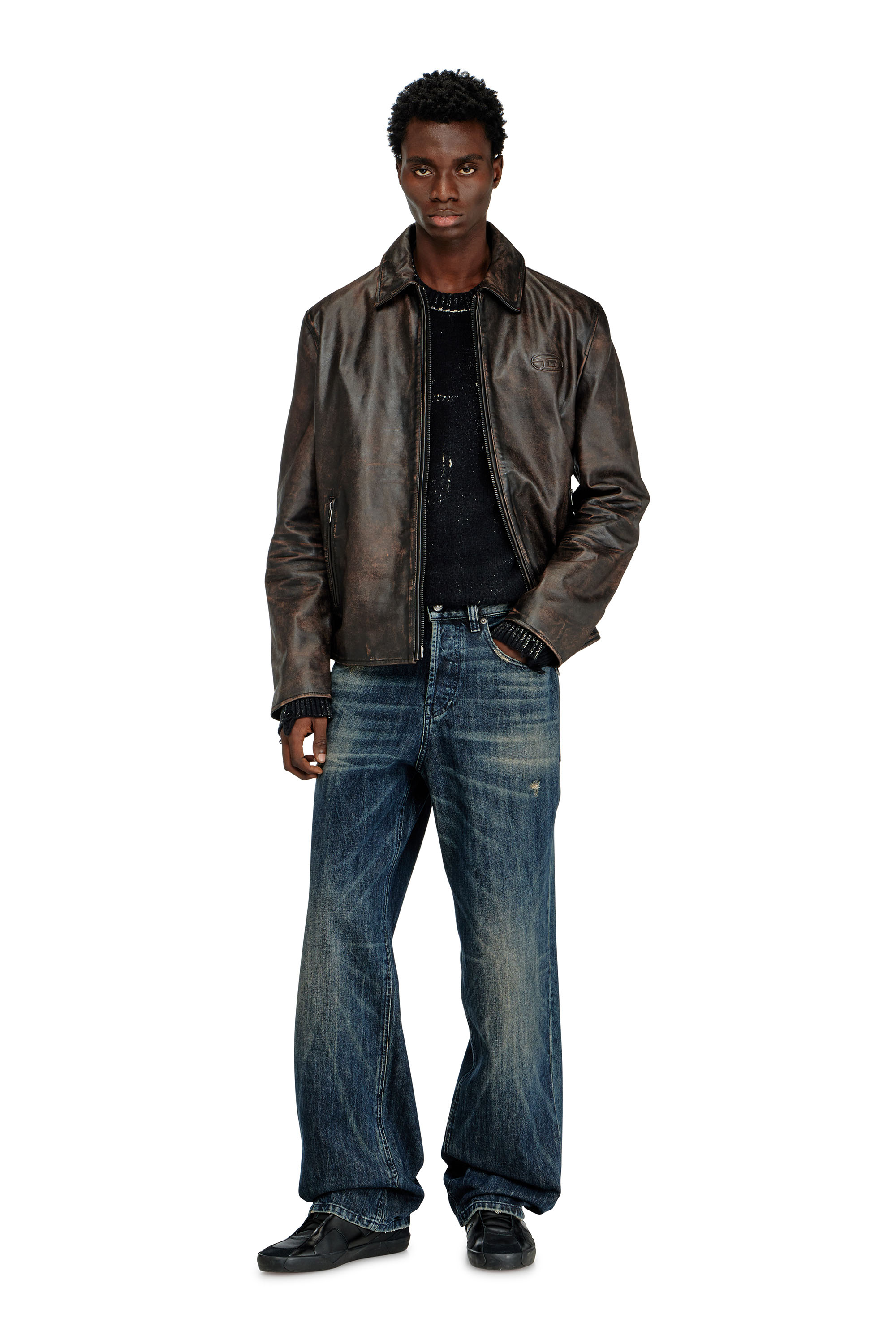 Diesel - L-AMAR-WRD, Man's Coach jacket in treated leather in Brown - 2
