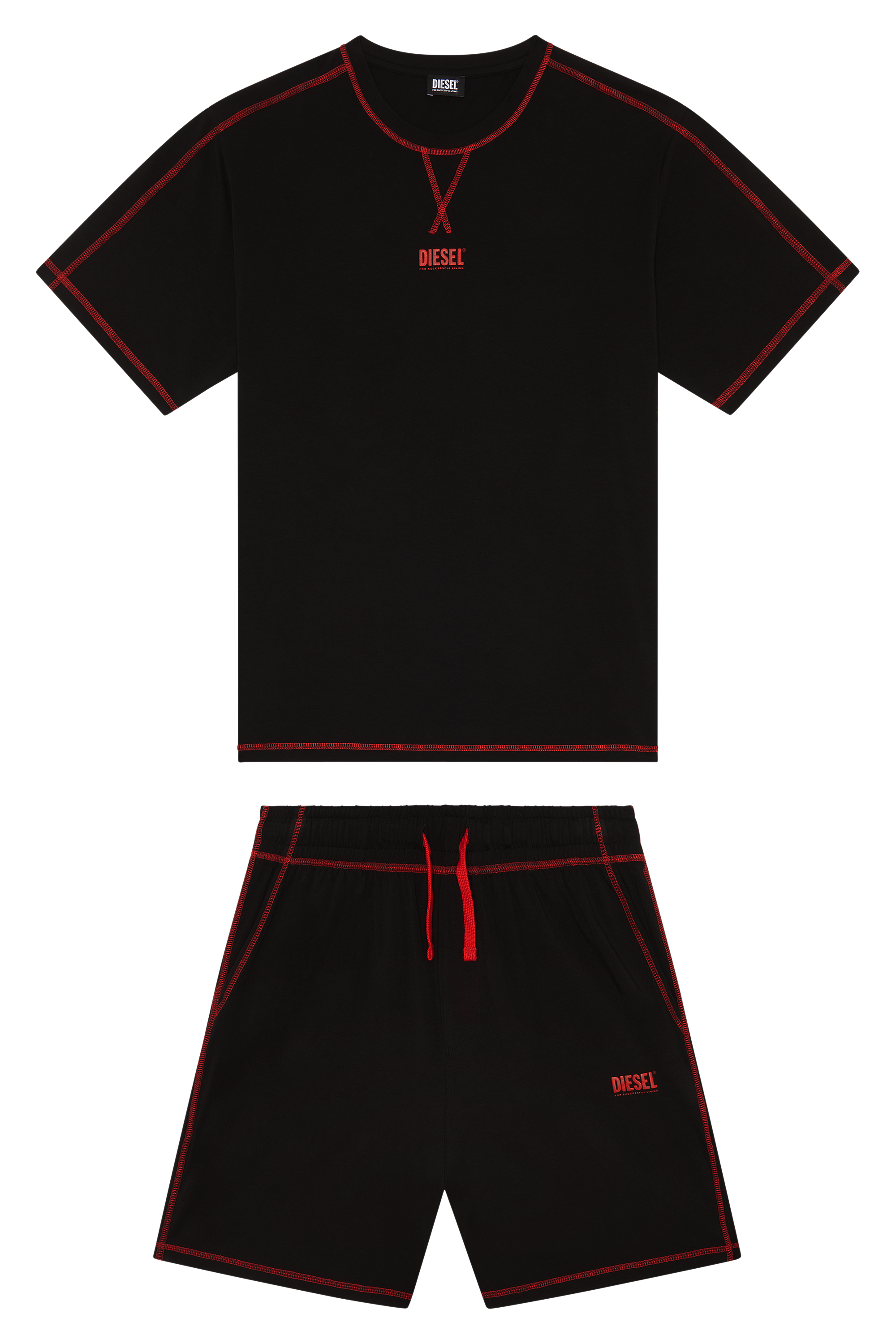 Diesel - UMSET-WILORT, Man Short pyjamas with contrast stitching in Black - Image 5