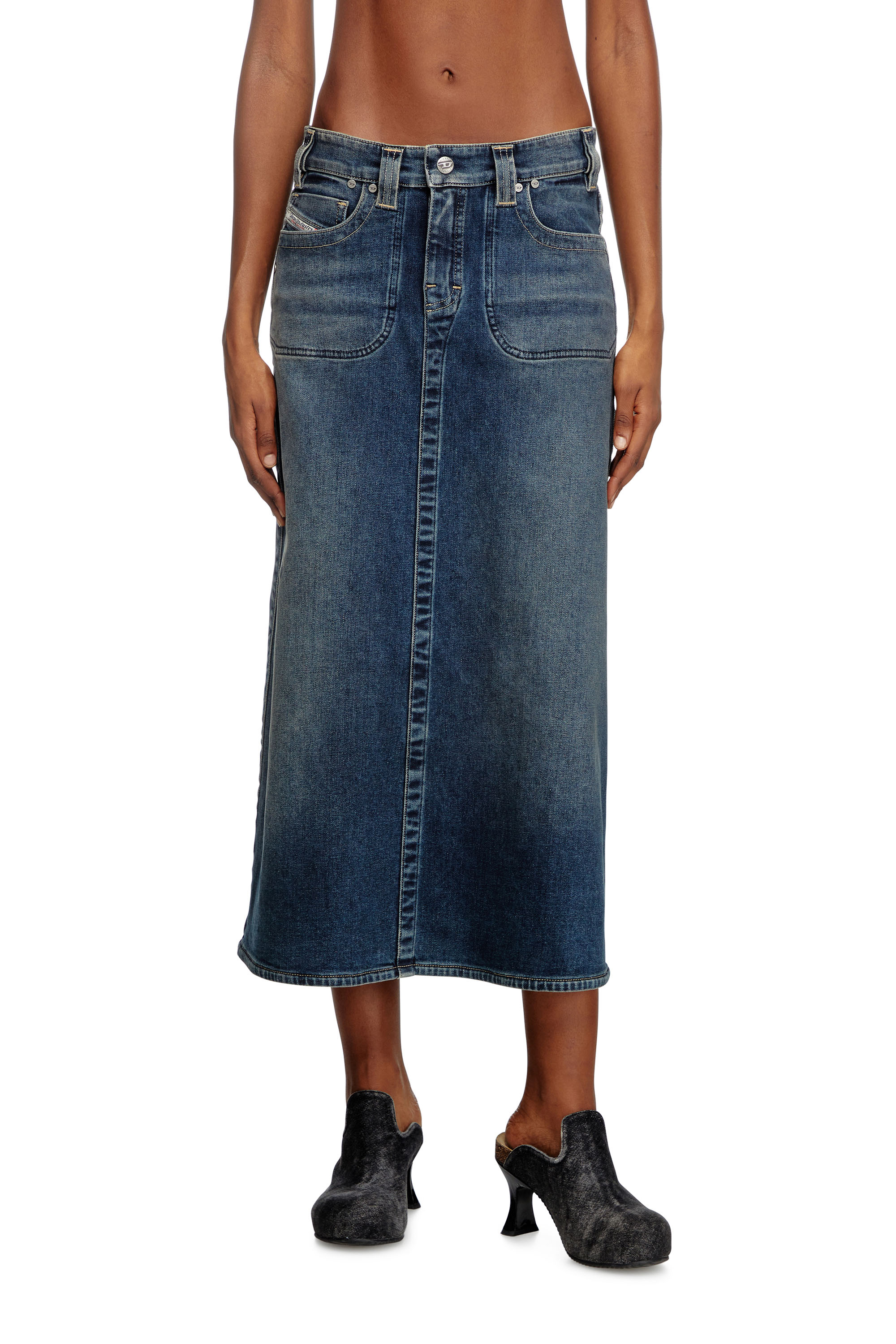 Diesel - DE-PAGO-MID-RE, Woman's Midi skirt in Rehab denim in Dark Blue - 1