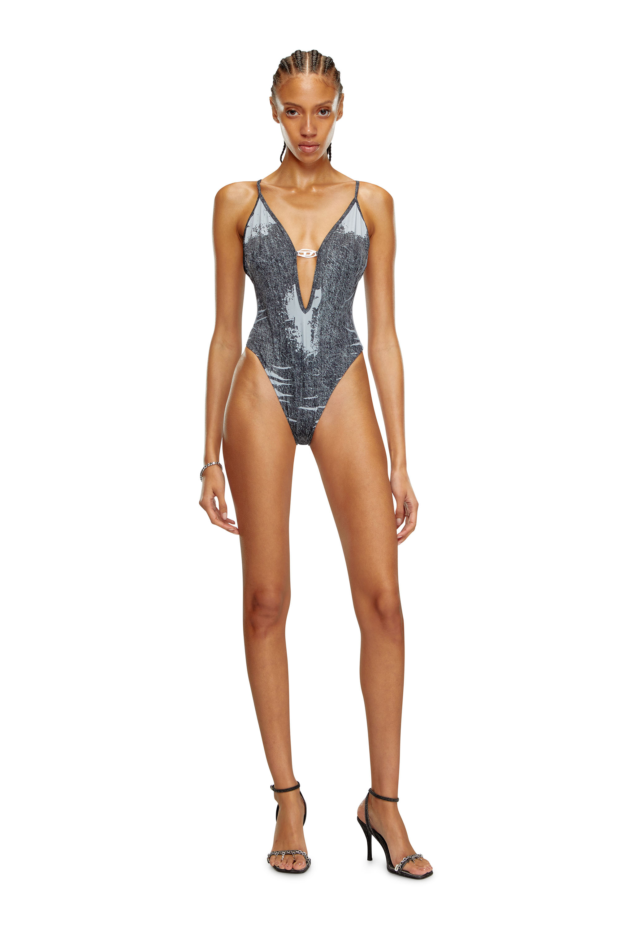 Diesel - BFSW-DENIM-BODY, Woman Swimsuit with denim print in Black - Image 2