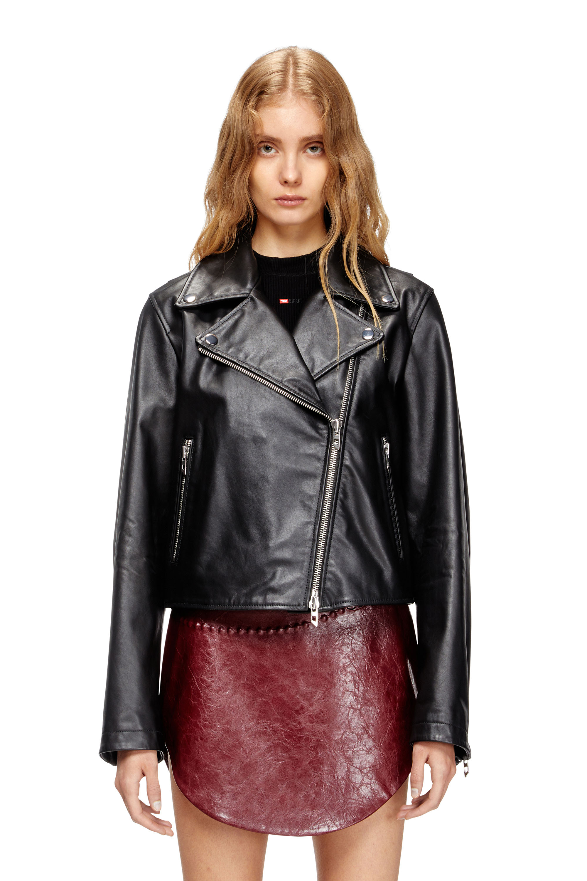 Diesel - L-UNATIC, Woman's Biker jacket in waxed leather in null - 1