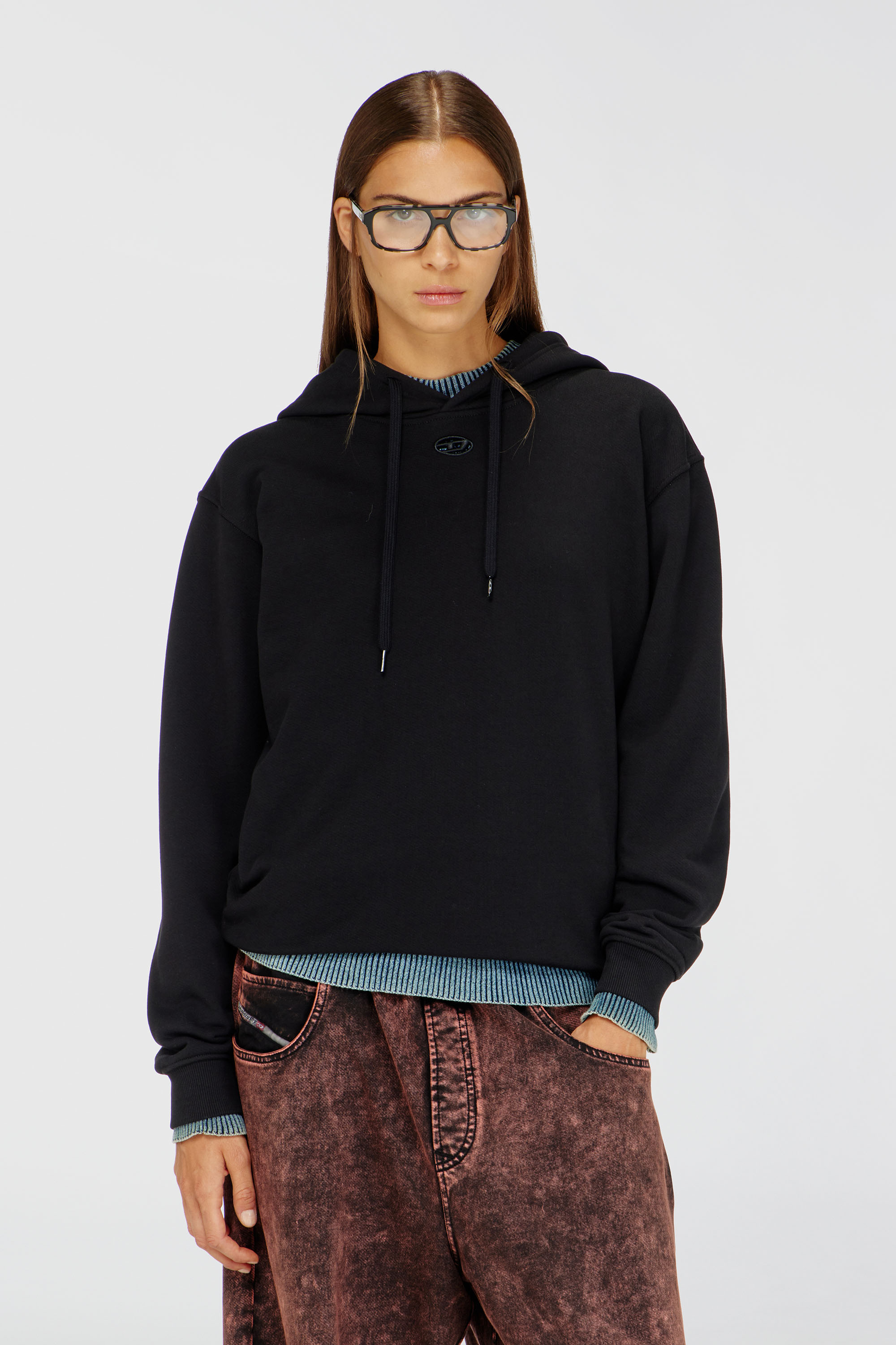 Diesel - F-NORMY-HOOD-OD, Woman's Hoodie in cotton with Oval D logo in Black - 3
