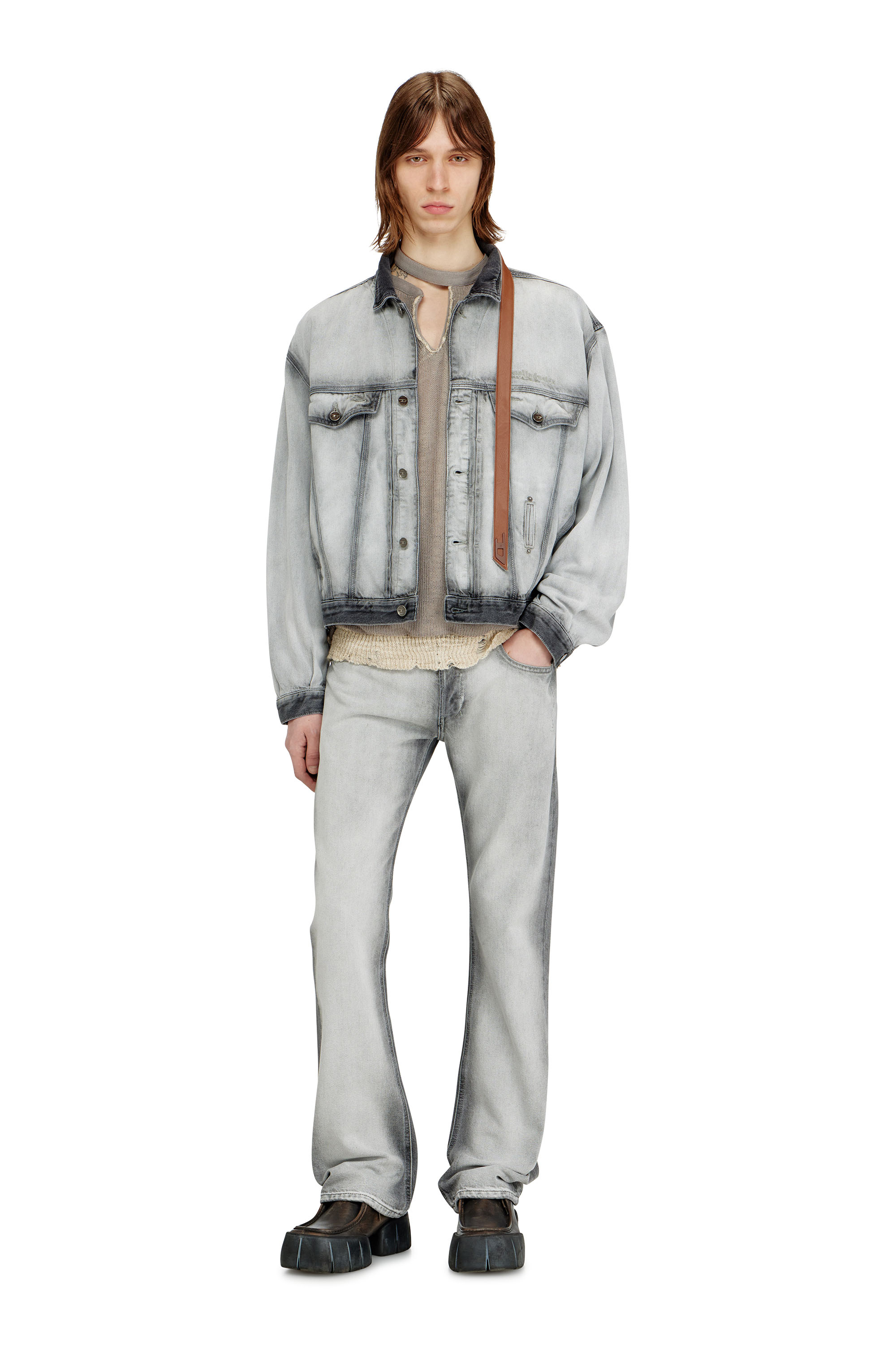 Diesel - D-DENVER-FSI, Unisex's Trucker jacket in soft skeleton denim in Light Grey - 2