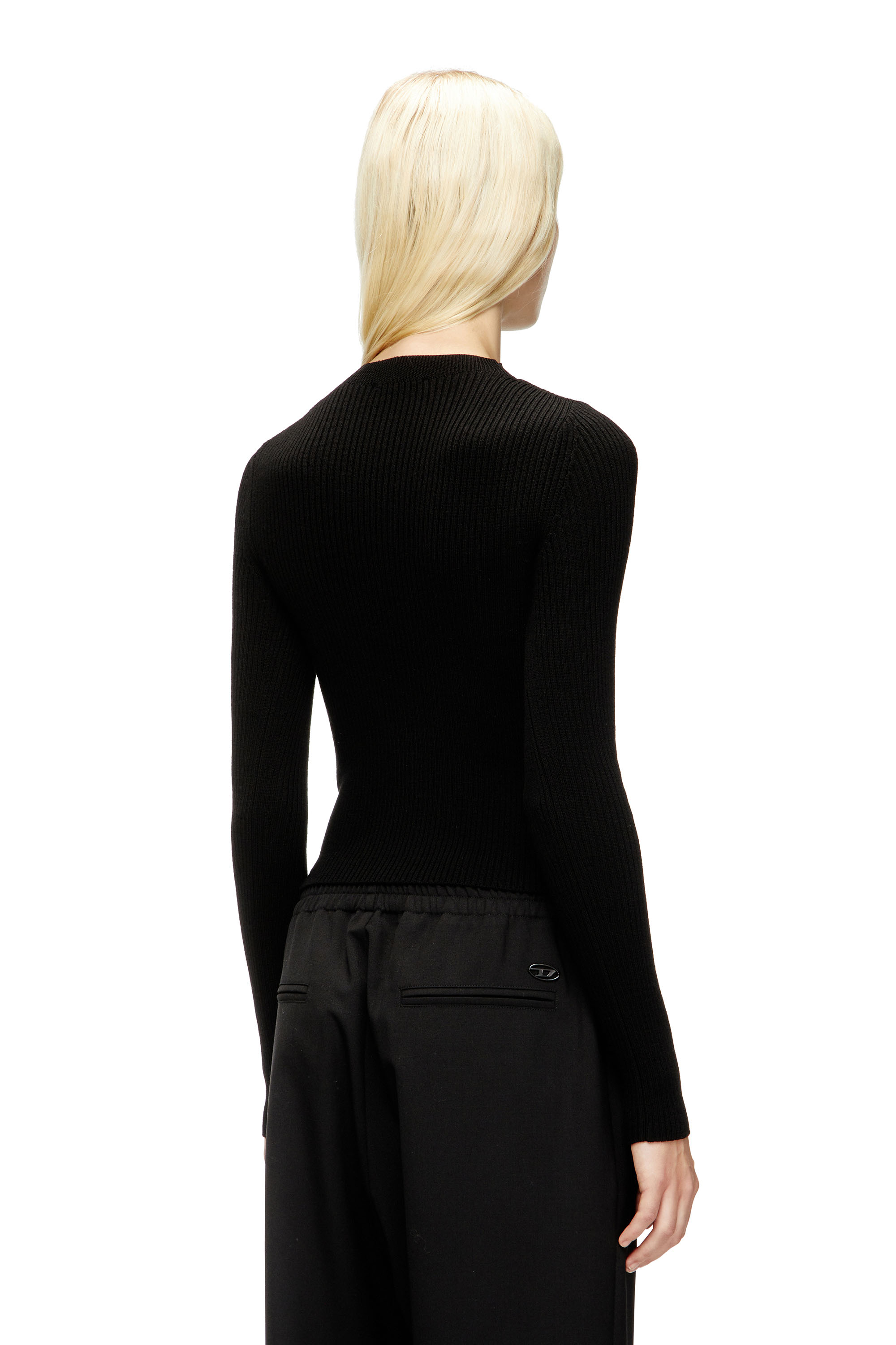 Diesel - M-OLINA, Woman's Ribbed wool jumper with cut-out in Black - 4