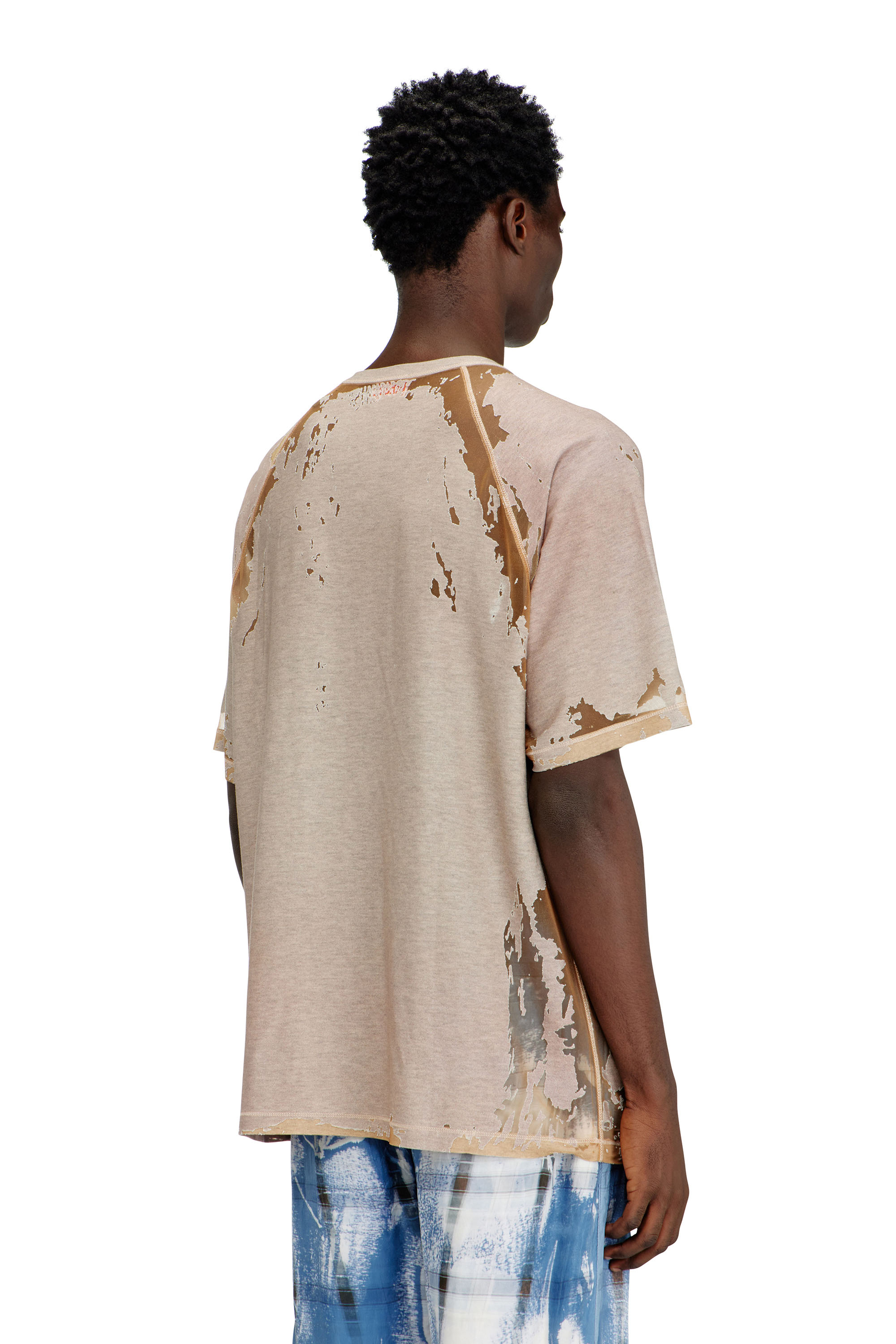 Diesel - T-LIVO, Man's T-shirt in printed devor&eacute; jersey in Light Brown - 4