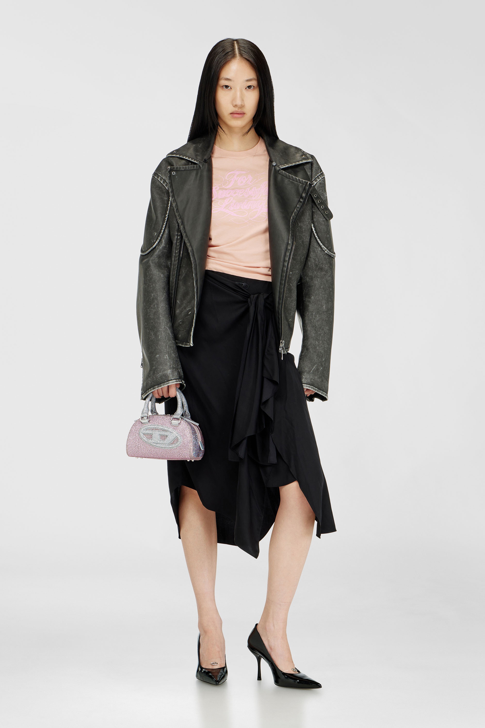 Diesel - 1DR DOME CROSSBODY, Woman's 1DR Dome - Small bowling bag in crystal Lurex in Pink - 2