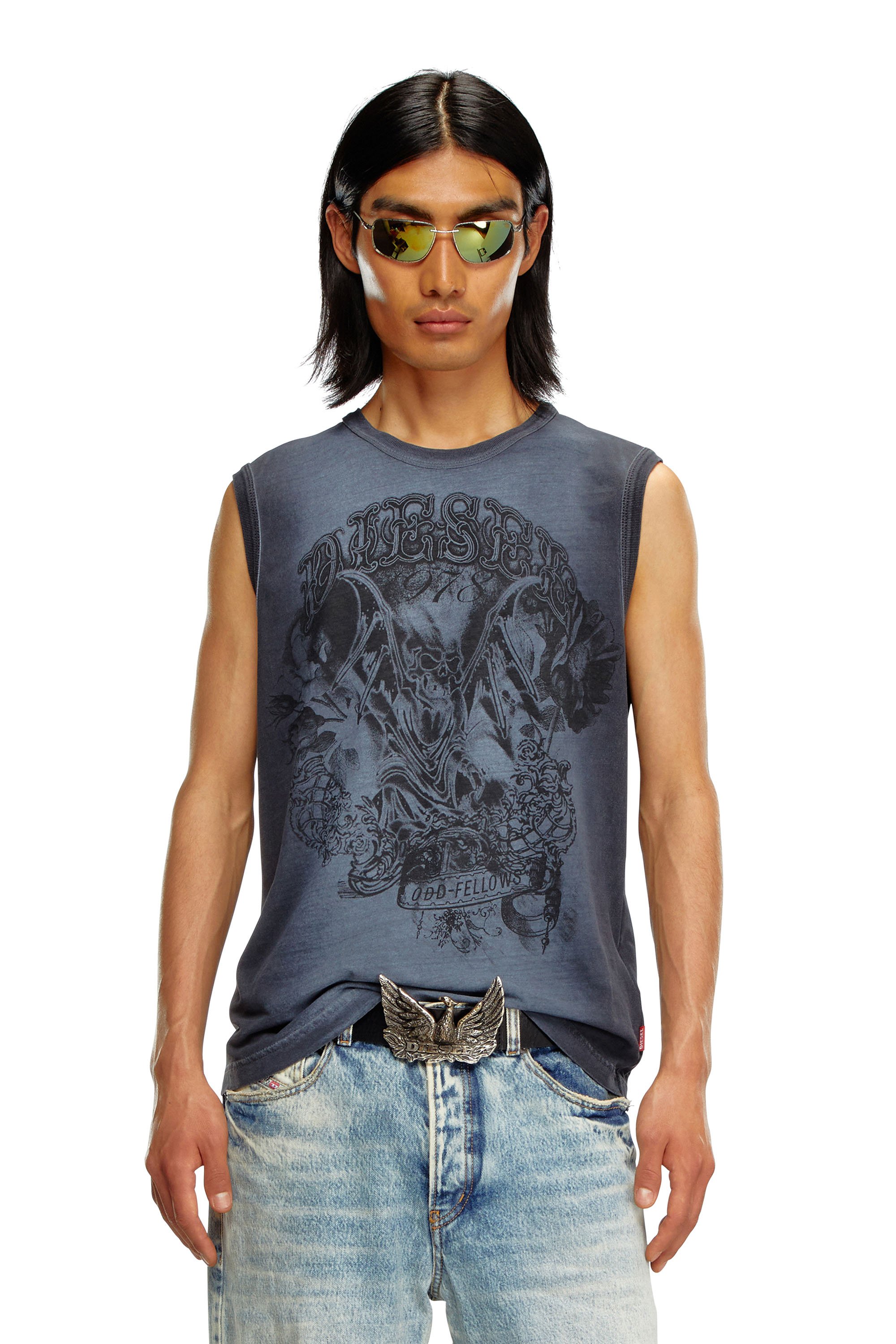Diesel - T-BISCO-Q1, Man Faded tank top with graphic print in Blue - Image 1