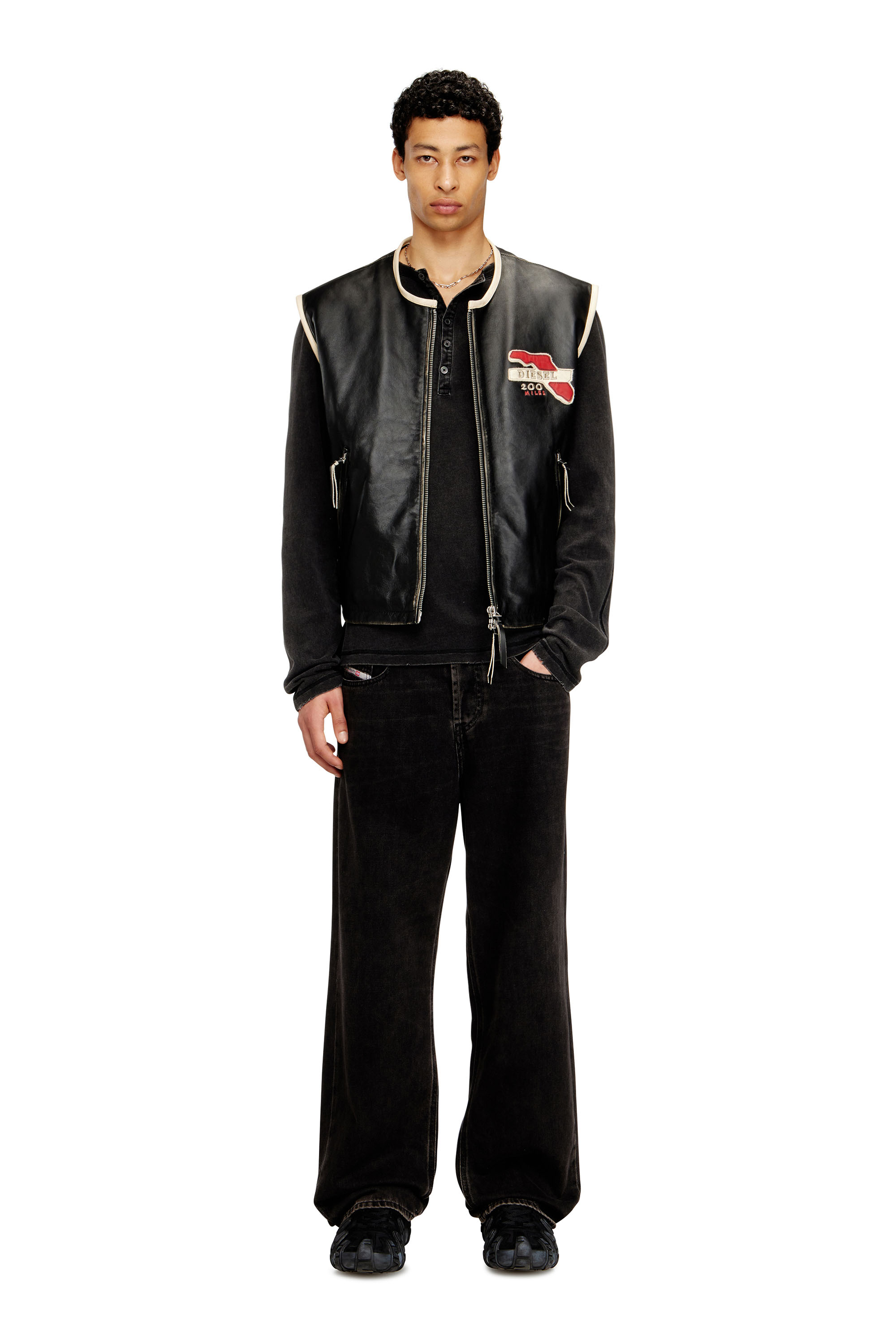 Diesel - L-FLYING-20TH, Man's Leather vest with embroidered patches in Black - 2