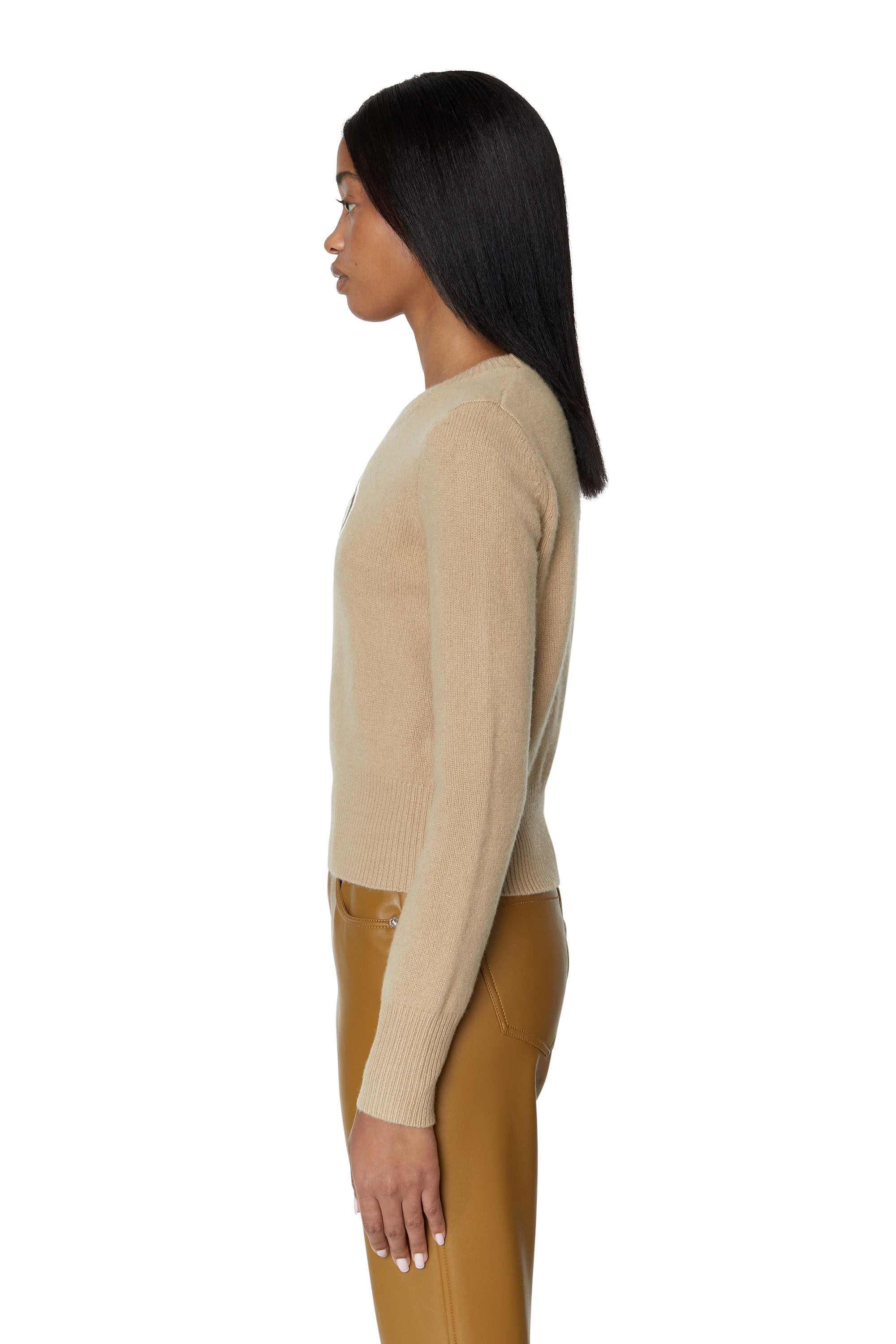 Diesel - M-AREESA, Woman's Jumper with embroidered cut-out logo in Beige - 6