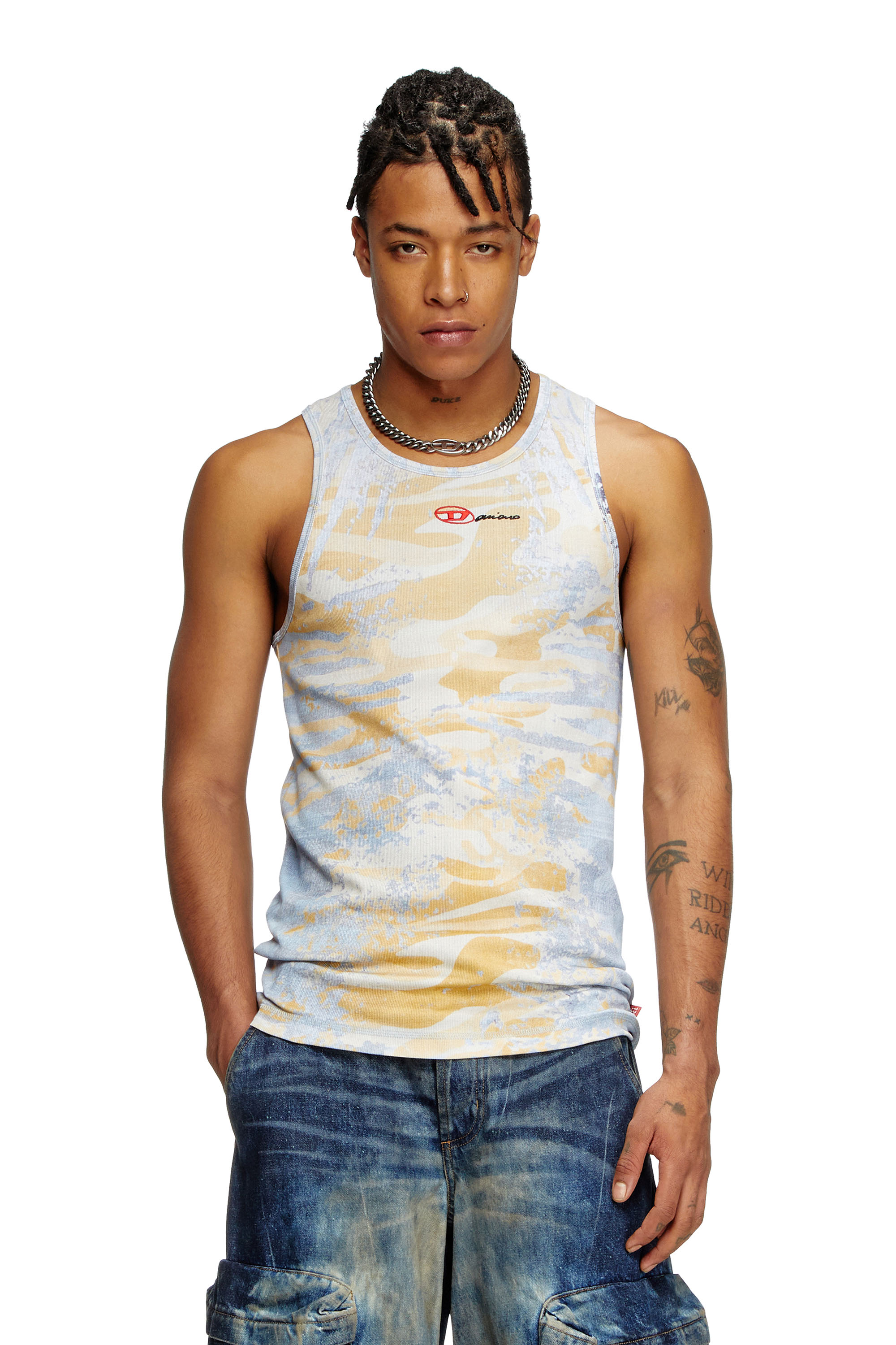 Diesel - T-LIFTY-DD, Unisex's Camo tank top in stretch cotton in Blue/Yellow - 1