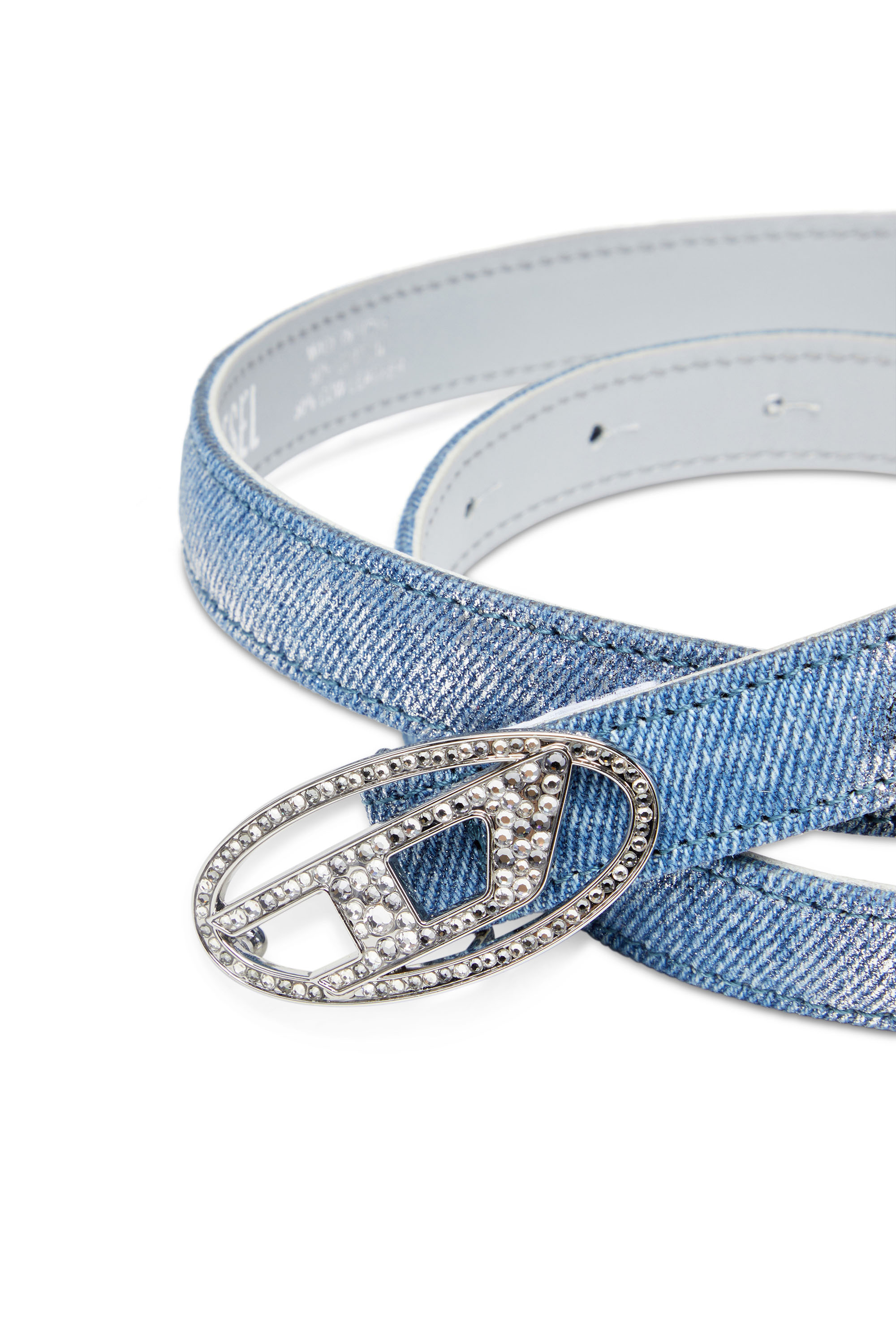 Diesel - B-1DR STRASS 20, Woman Slim belt in foiled denim and leather in Blue - Image 4