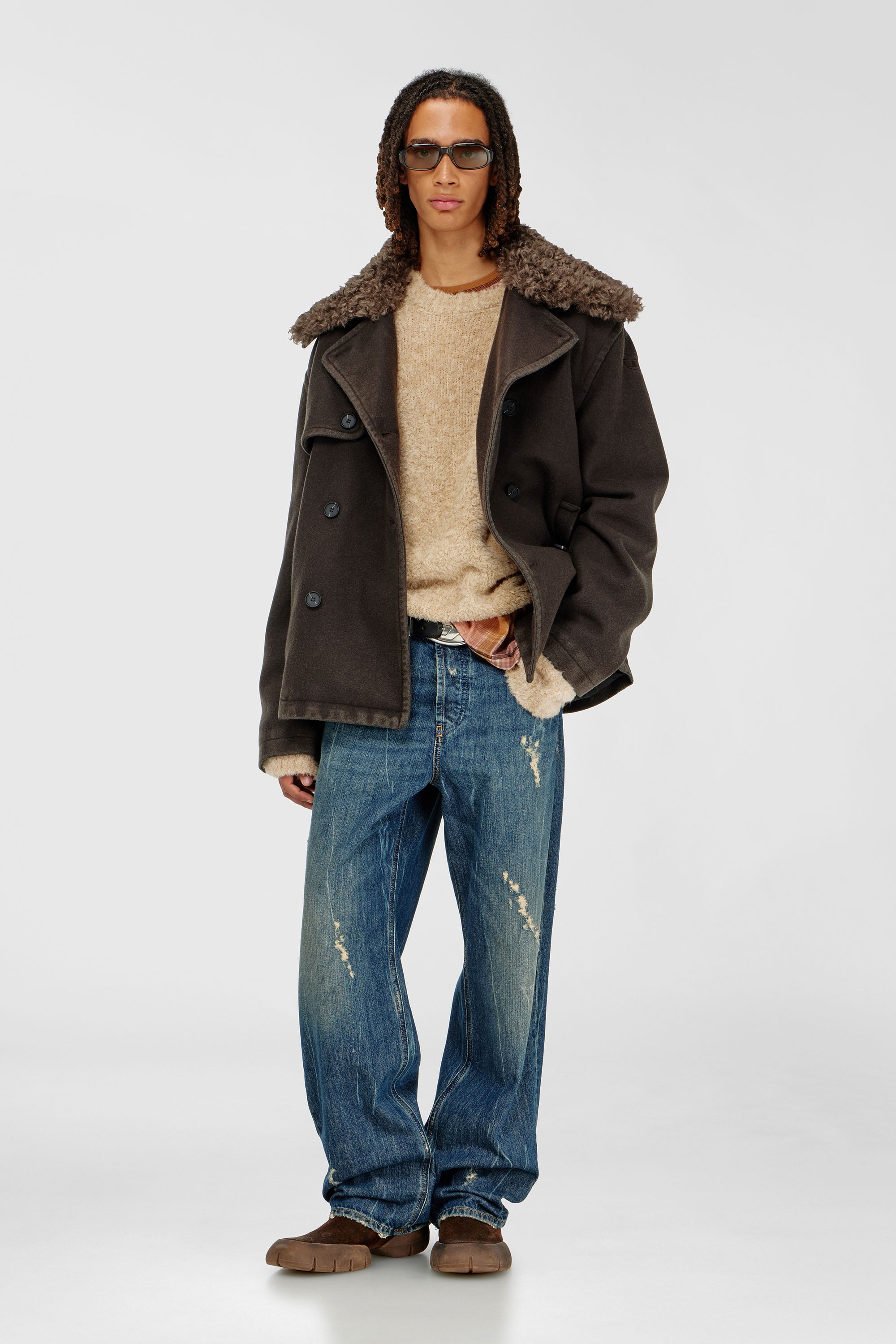 Diesel - W-JAKE-QMCH, Man's Wool-blend peacoat with detachable collar in Brown - 2