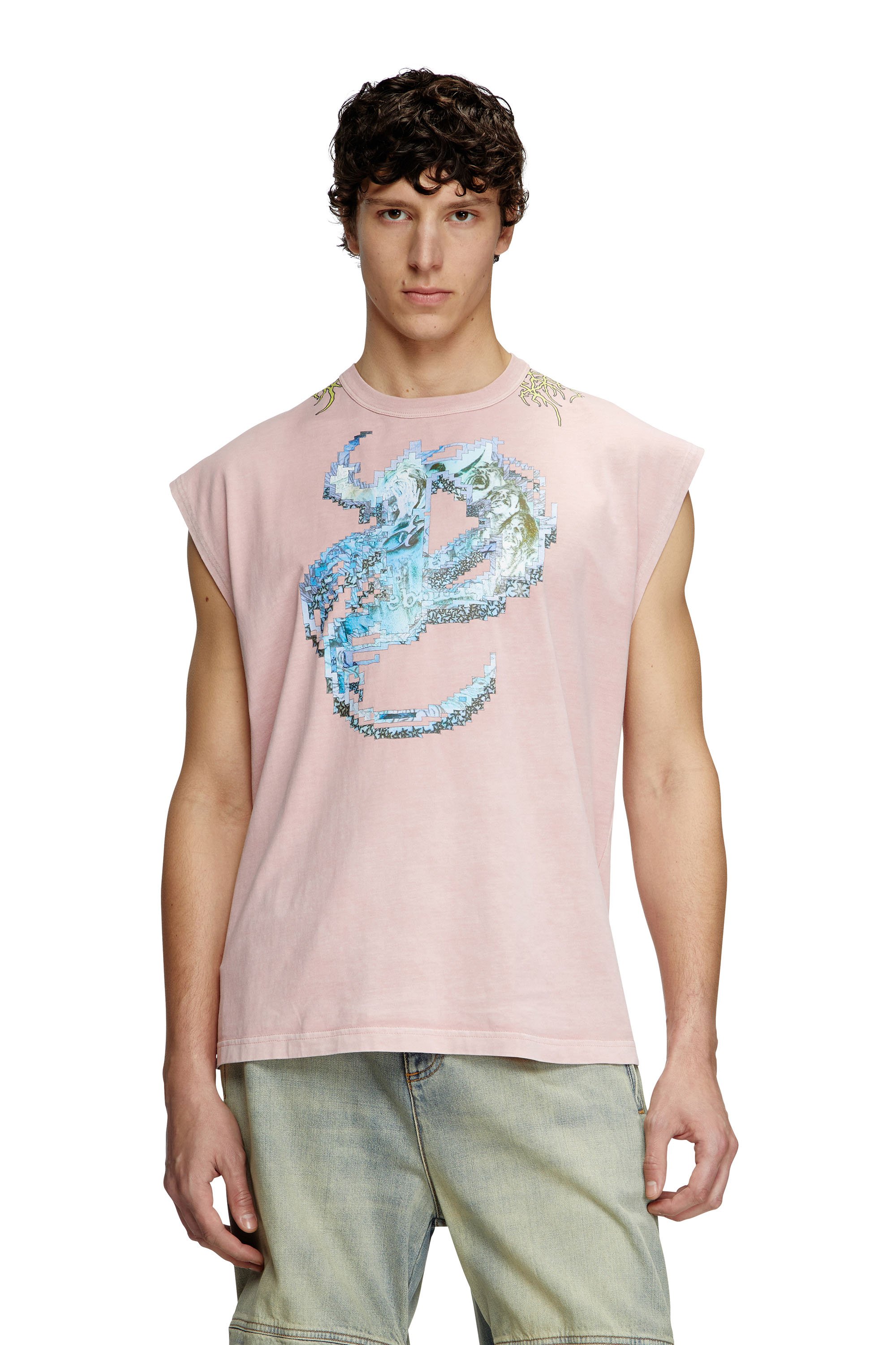 Diesel - T-BOXT-SL-R1, Man's Tank top with tattoo graphics in Pink - 1