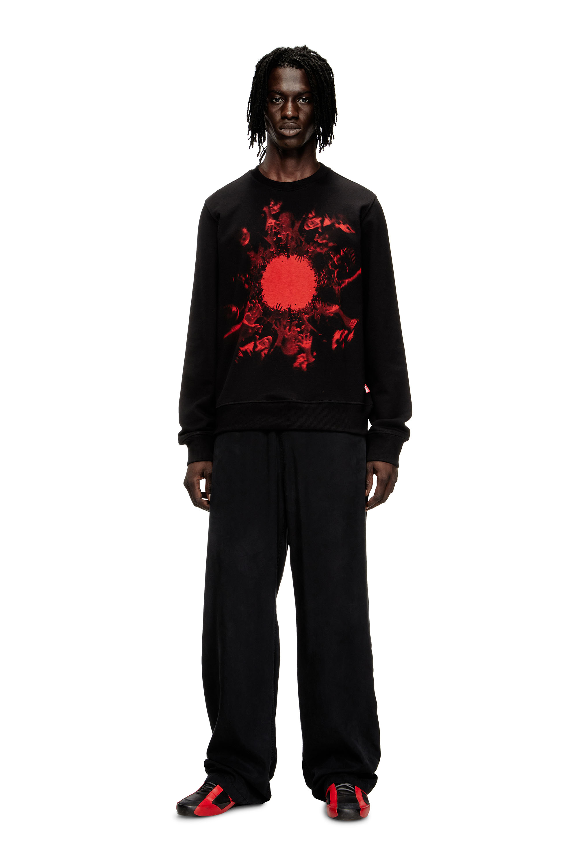 Diesel - S-GINN-T3, Man's Cotton sweatshirt with graphic print in Black - 1