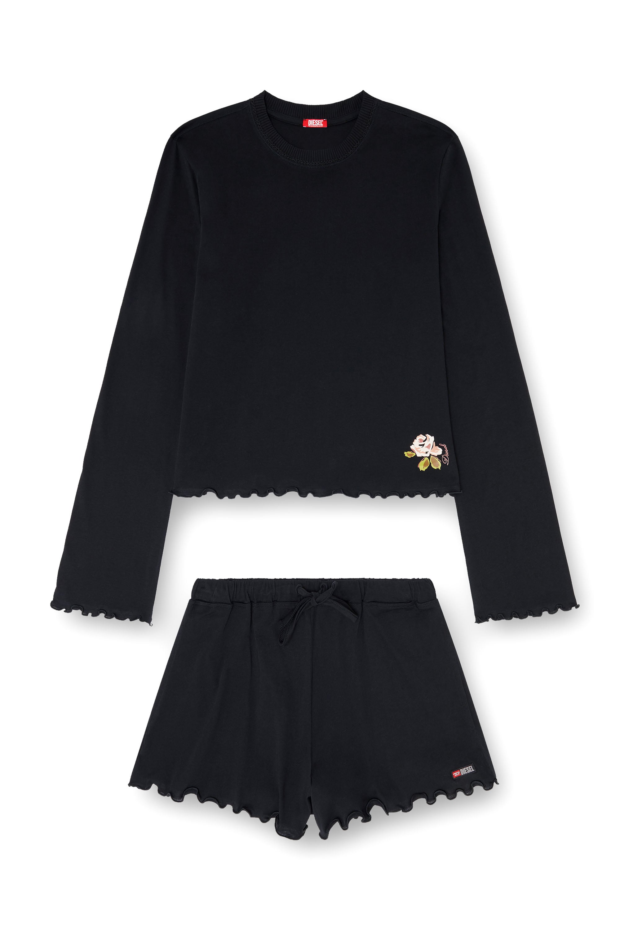 Diesel - SET-LORELAI-D-CORE, Woman's Pajama set in cotton with floral detail in Black - 2