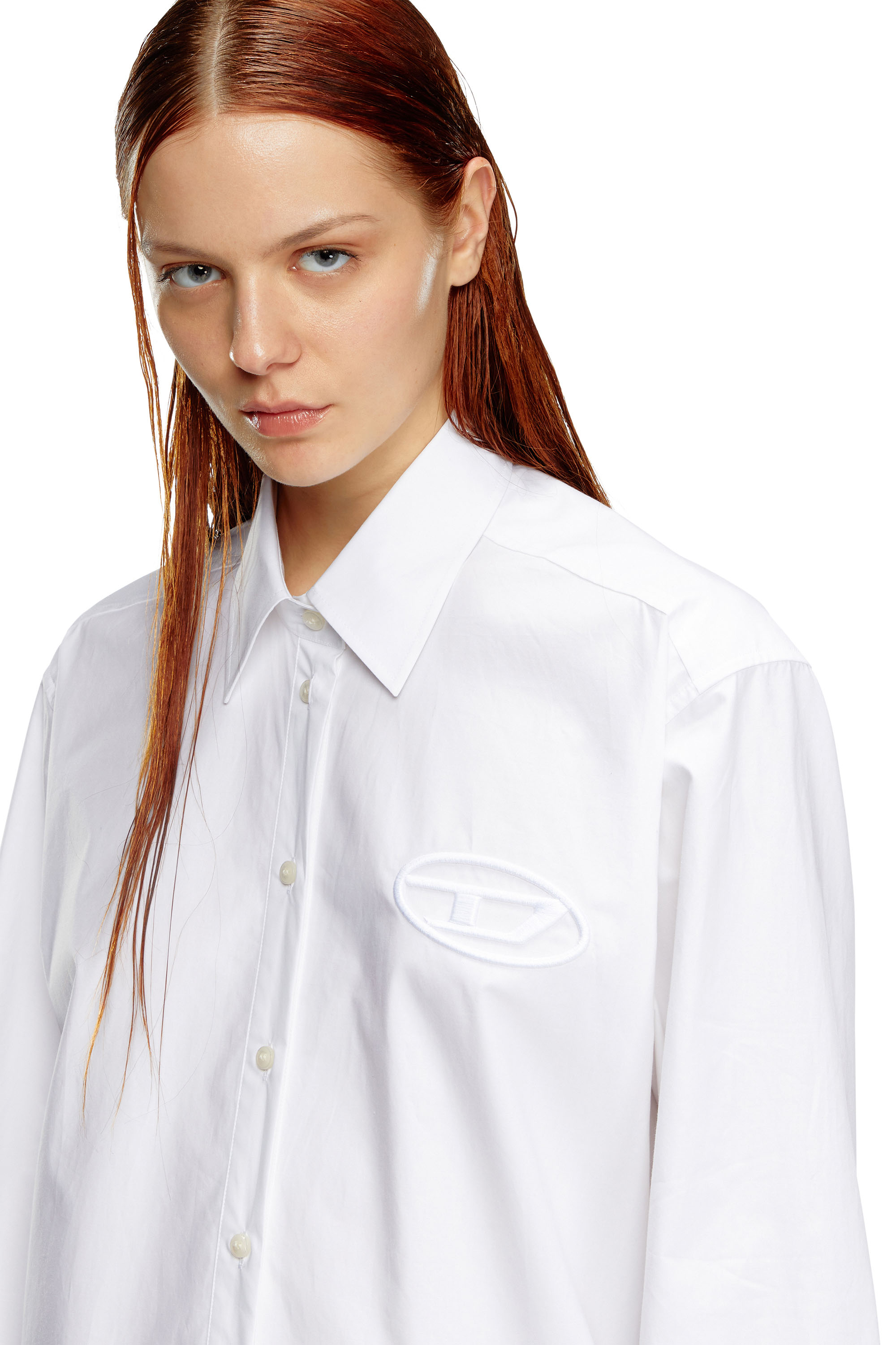 Diesel - D-DALIS, Woman's Short shirt dress with embroidered logo in White - 3