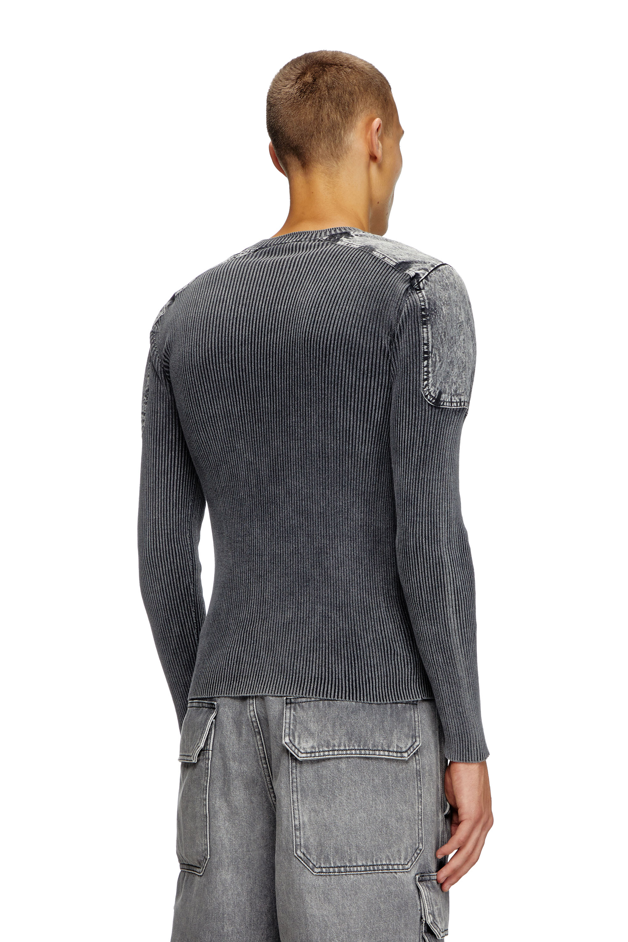 Diesel - K-MARTIN, Man's Jumper with contrast shoulder panels in Dark grey - 3