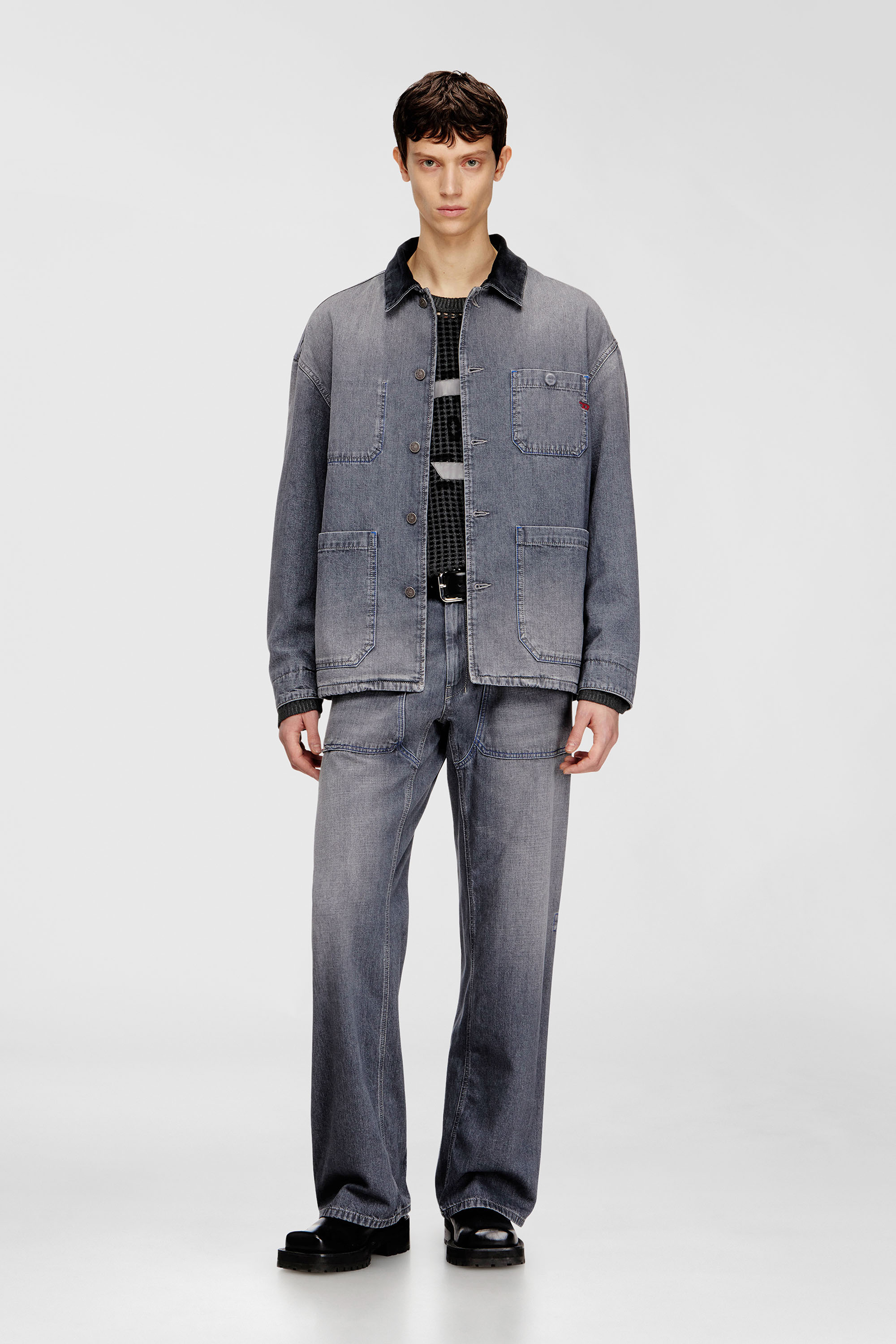 Diesel - D-STACK-U-L, Unisex's Utility-style denim jacket with contrasting collar in Grey - 2