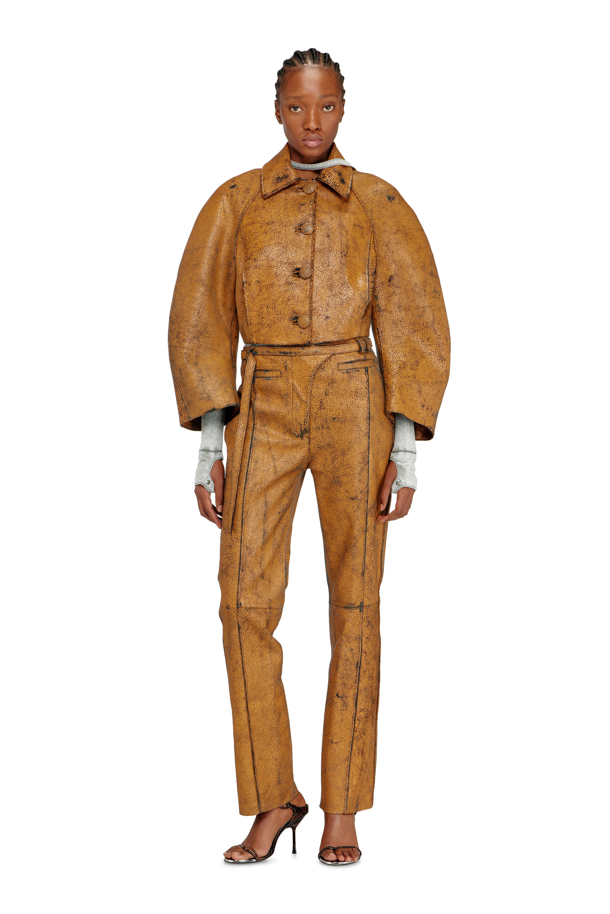 Diesel - L-RAYA, Woman's Cropped cocoon jacket in crackle leather in null - 2