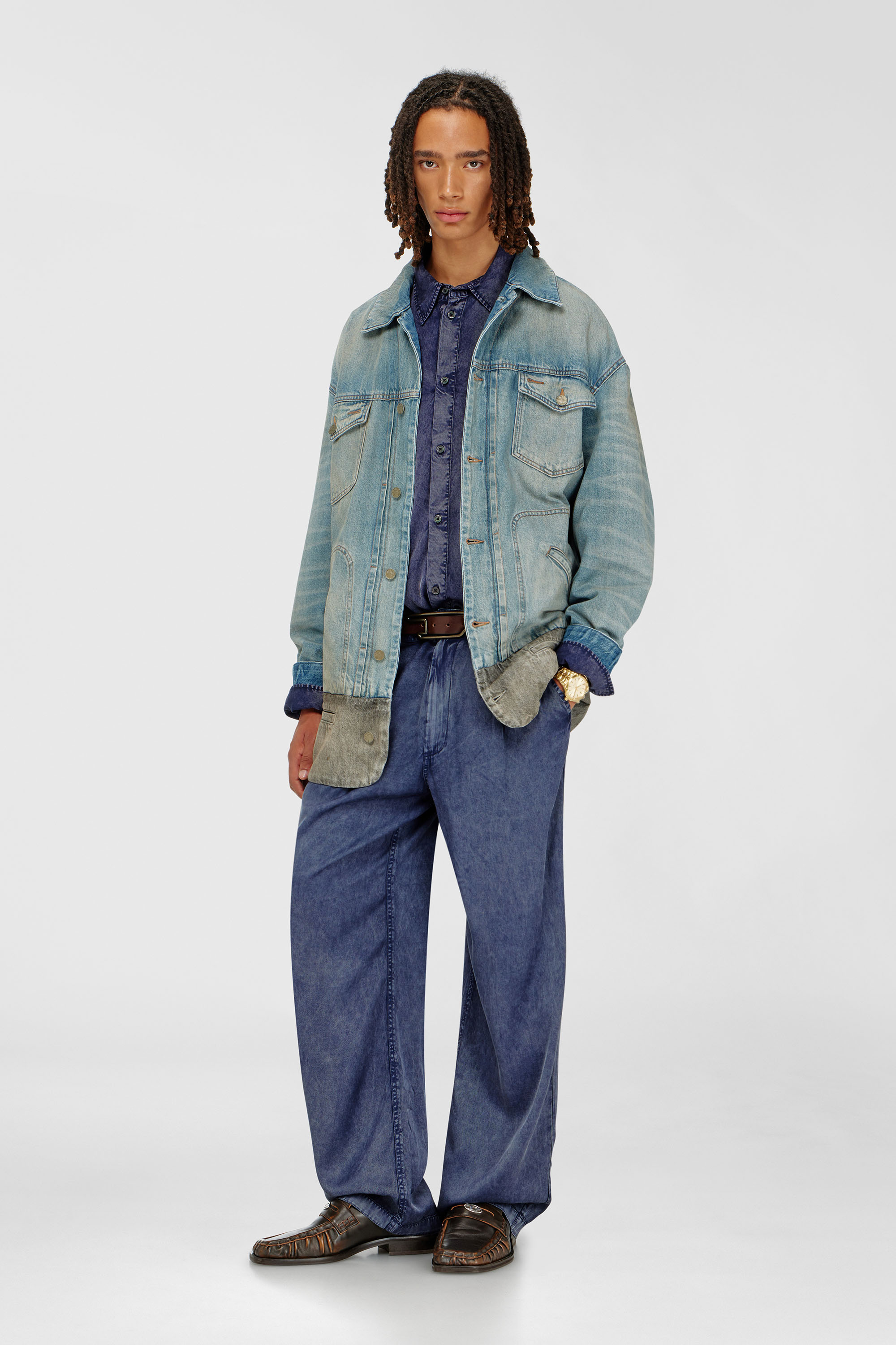 Diesel - P-FAUST-NIBC, Man's Wide-leg pants in denim-effect viscose in Blue - 2