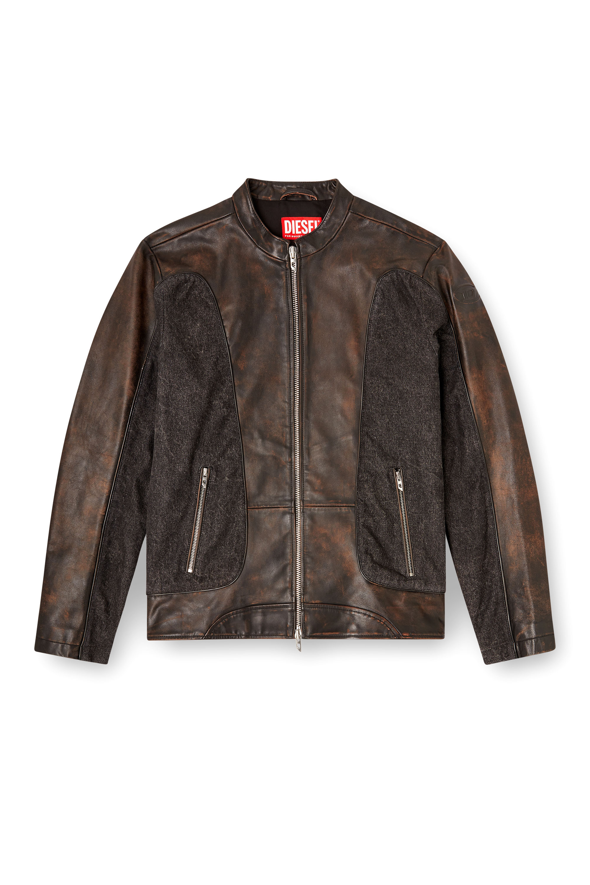 Diesel - L-KRILL-DNM, Man's Piped biker jacket in leather and denim in null - 3