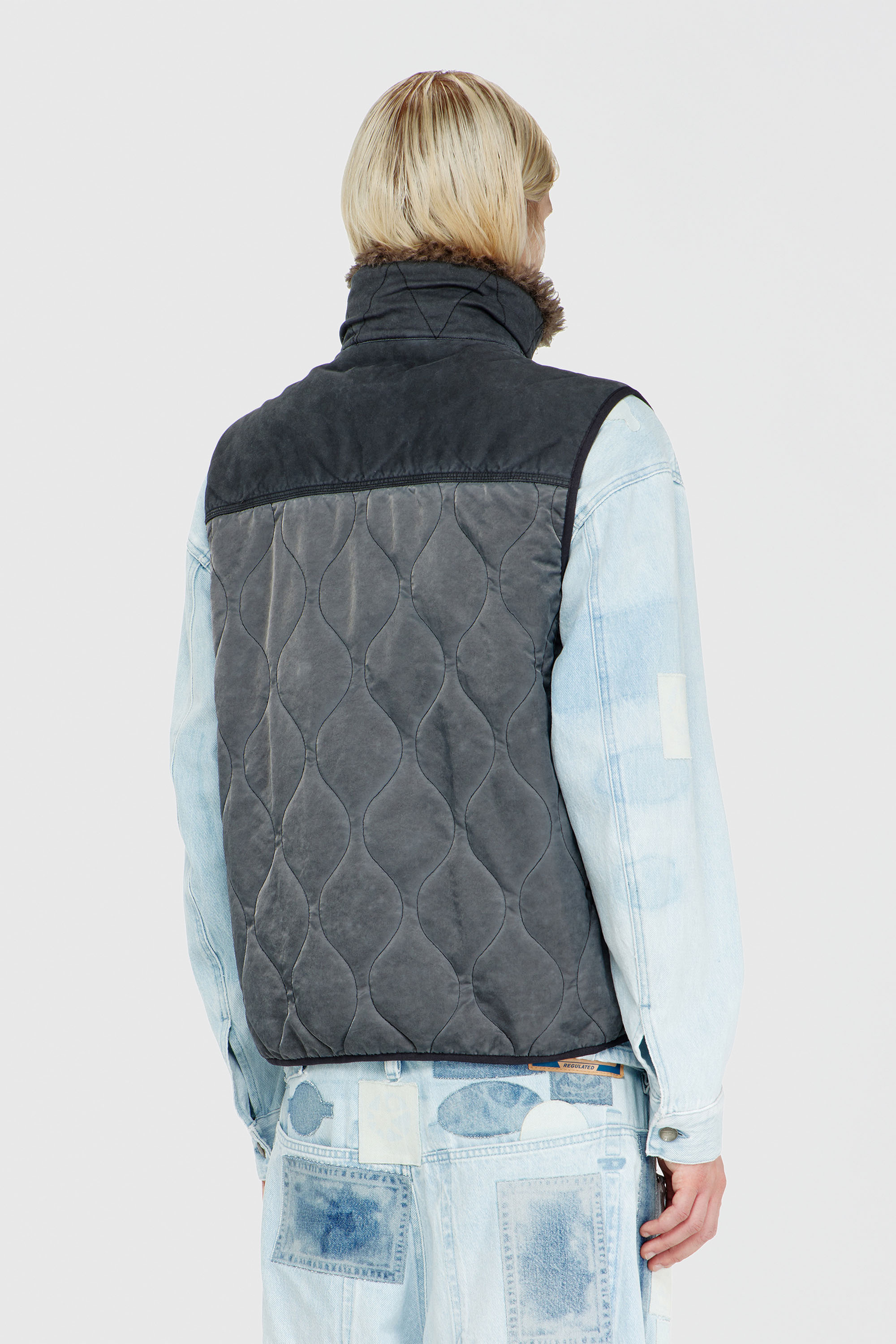 Diesel - J-ALVAR, Man's Quilted vest with fluffy neck lining in Dark grey - 4